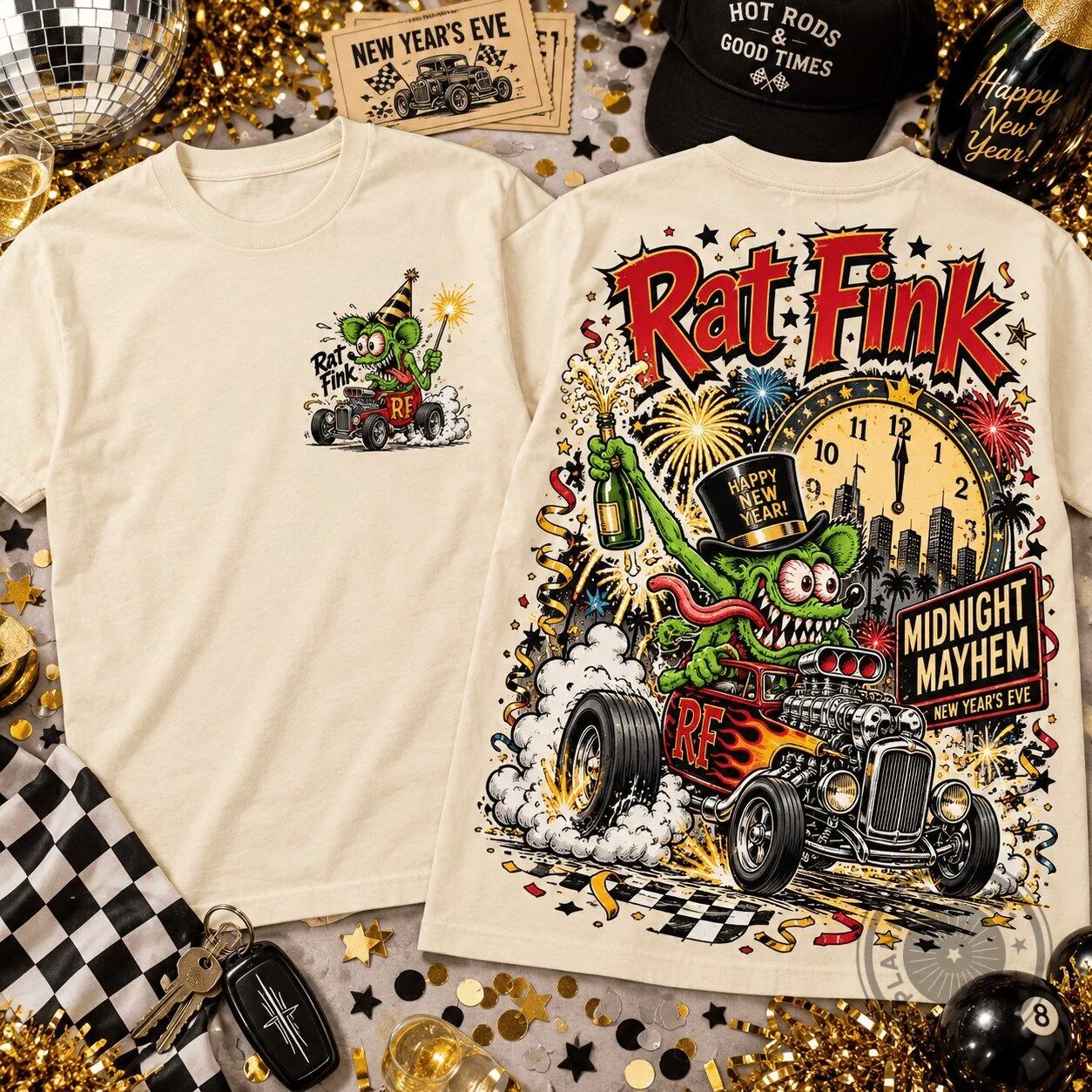 Rat Fink New Year's Eve Midnight Mayhem Hot Rod T-Shirt 1 Rat Fink New Year