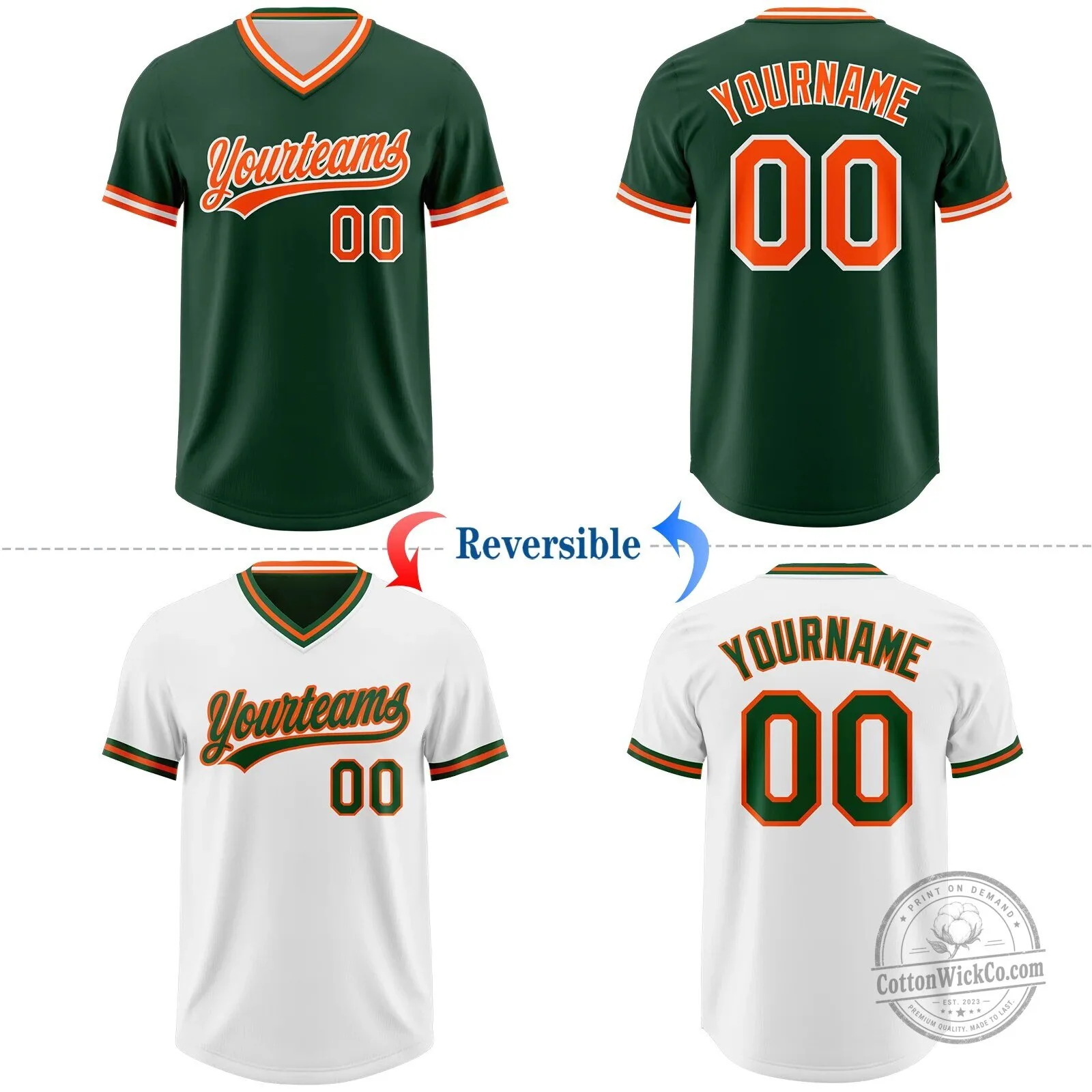 Custom Green Orange White Reversible Pullover Baseball Jersey Shirt 8 Custom Green Orange White Reversible Pullover Baseball Jersey Shirt