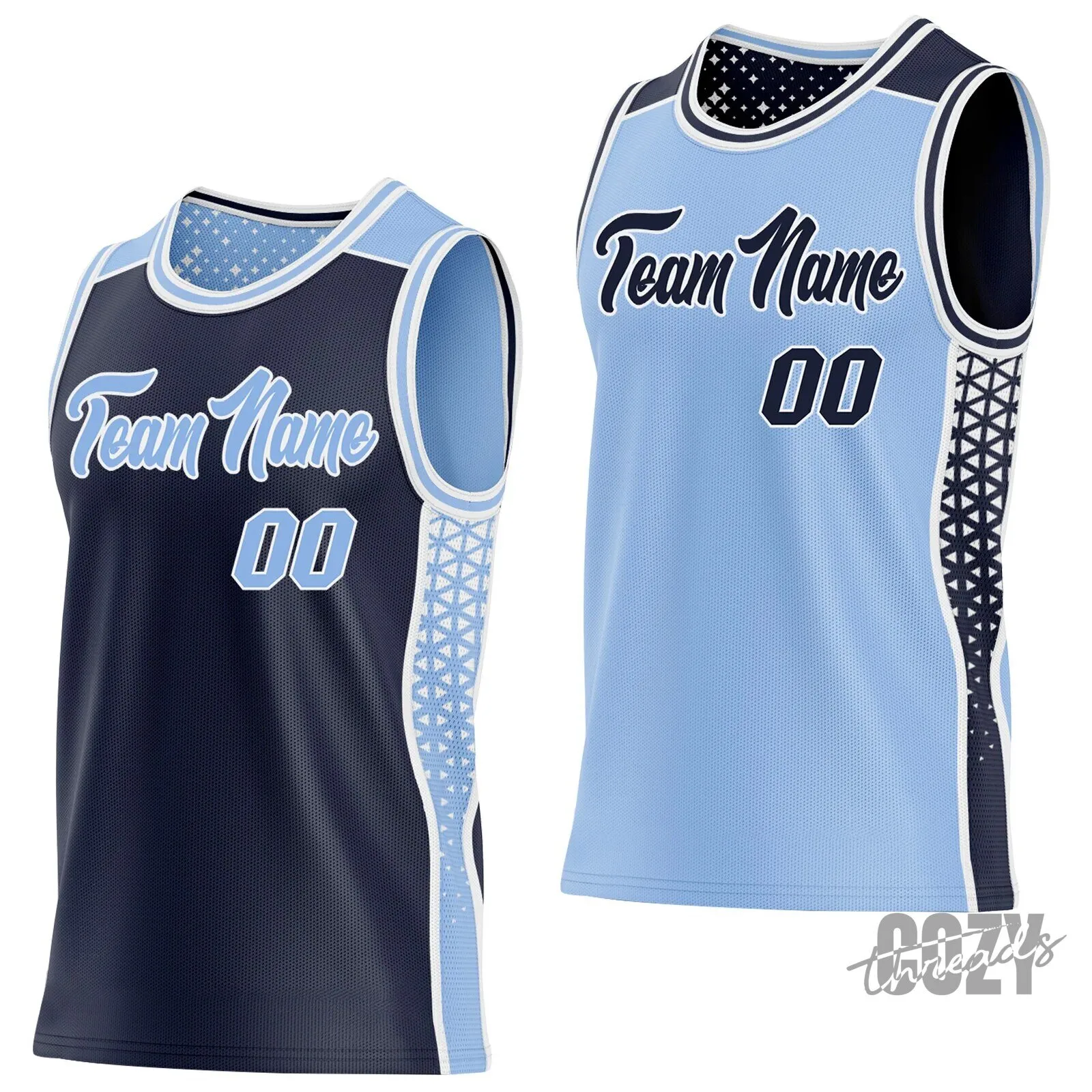Custom Navy Blue Light Blue Reversible Basketball Jersey