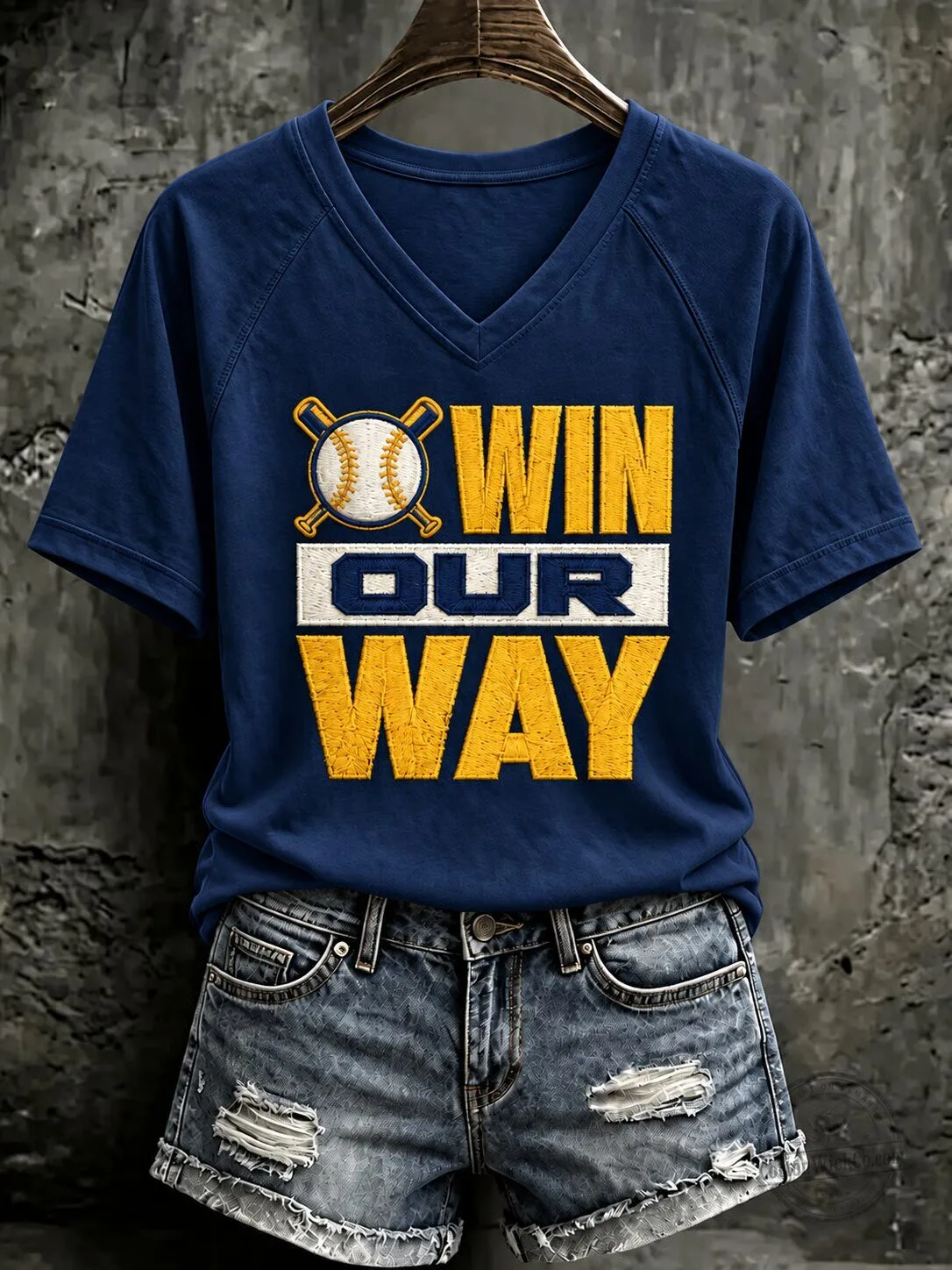 Baseball Win Our Way Sports Fan Short Sleeve V-Neck Graphic T-Shirt