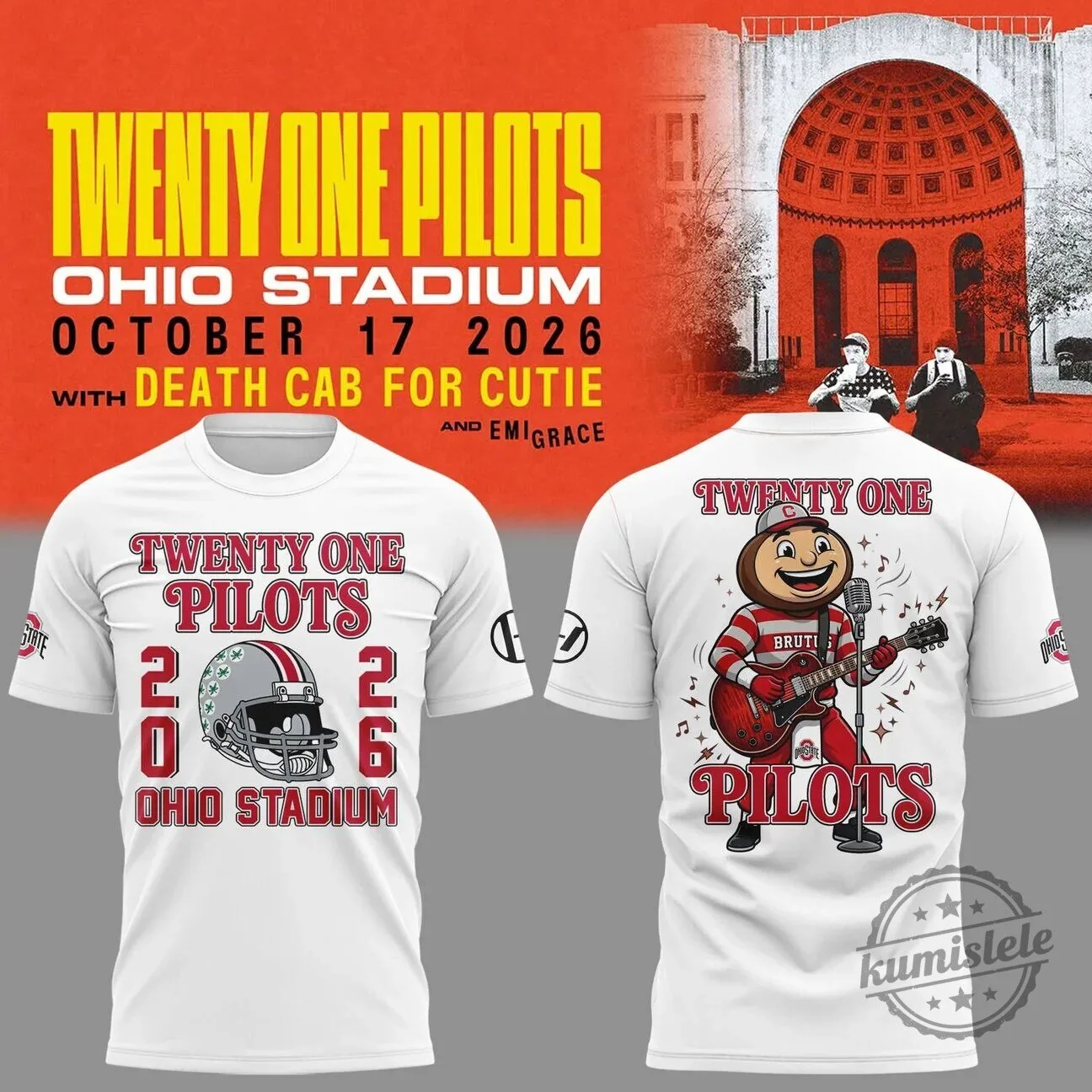 Ohio State Buckeyes Concert T-Shirt featuring Twenty One Pilots Football Design