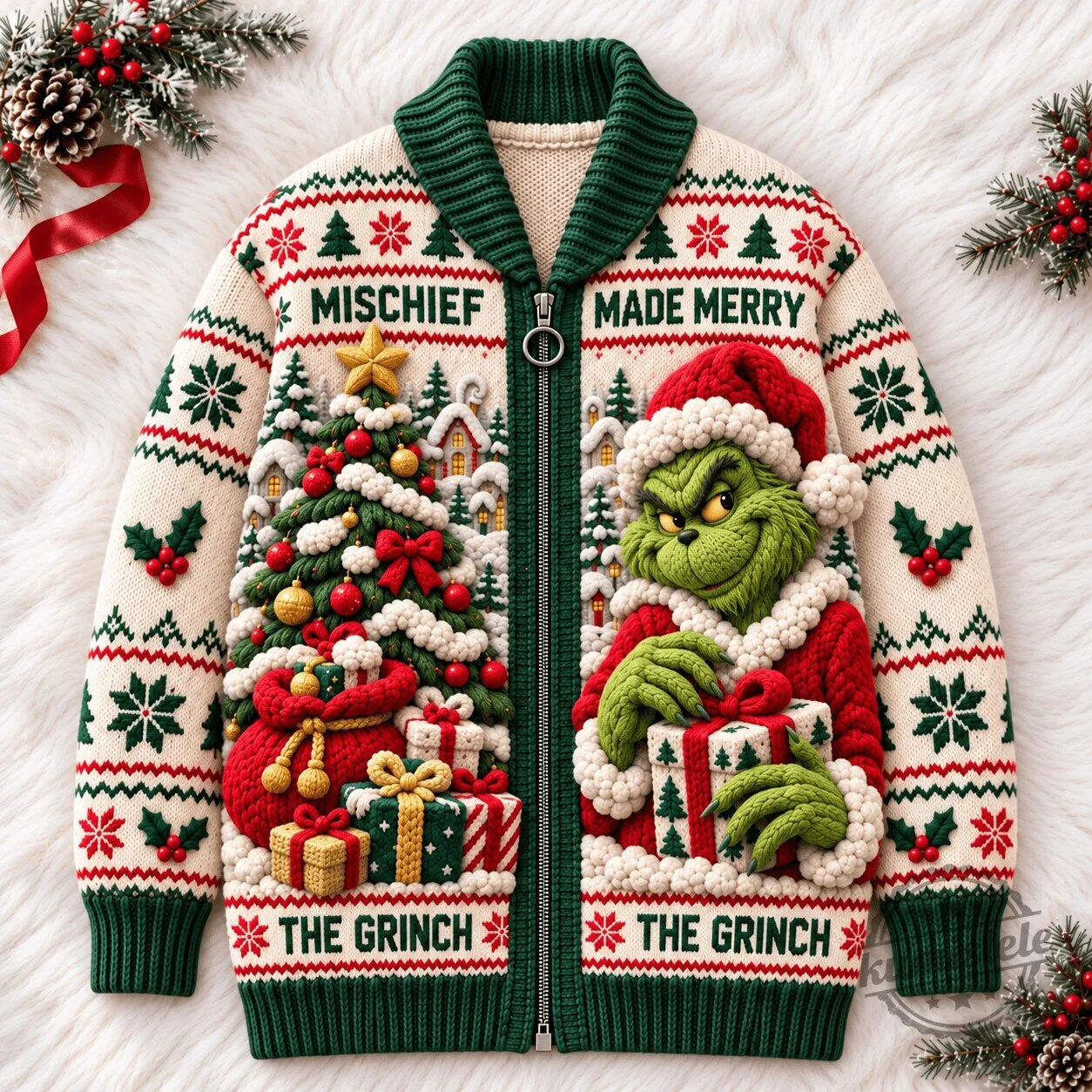 The Grinch Mischief Made Merry Christmas Holiday Cardigan Sweater
