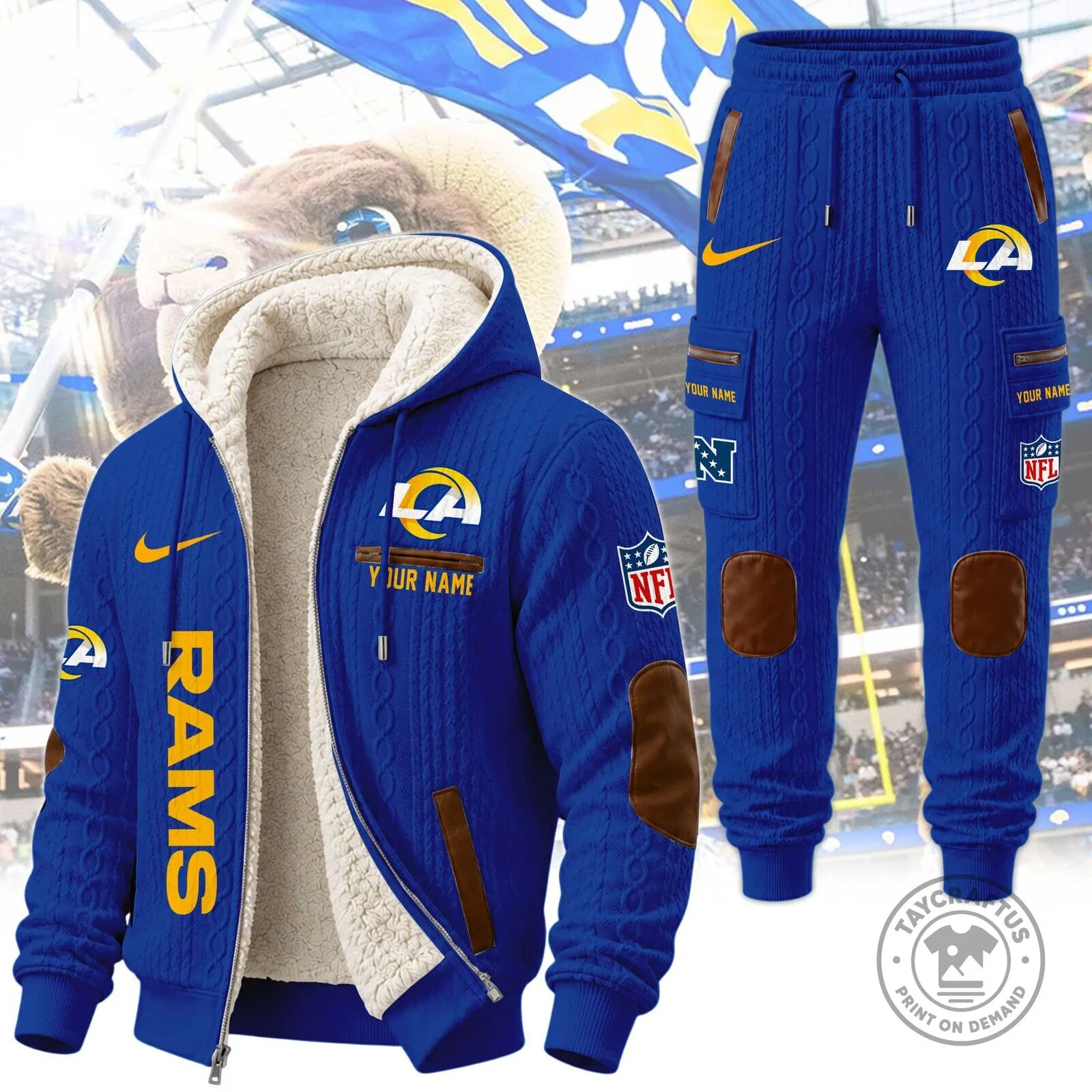 Los Angeles Rams NFL Team Logo Sherpa Lined Full Zip Hoodie and Sweatpants Set