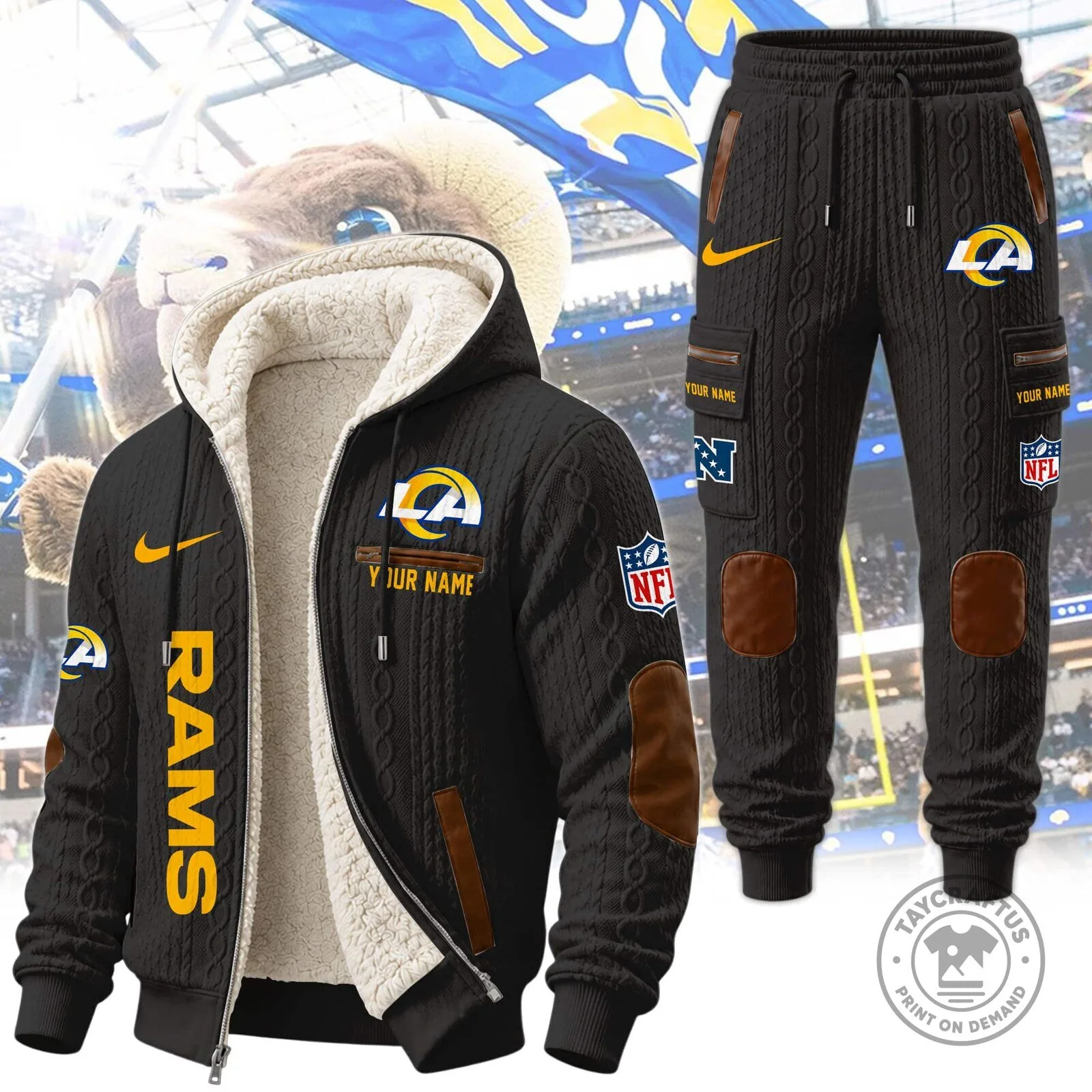 Los Angeles Rams NFL Team Logo Sherpa Lined Full Zip Hoodie and Sweatpants Set 21 Los Angeles Rams NFL Team Logo Sherpa Lined Full Zip Hoodie and Sweatpants Set