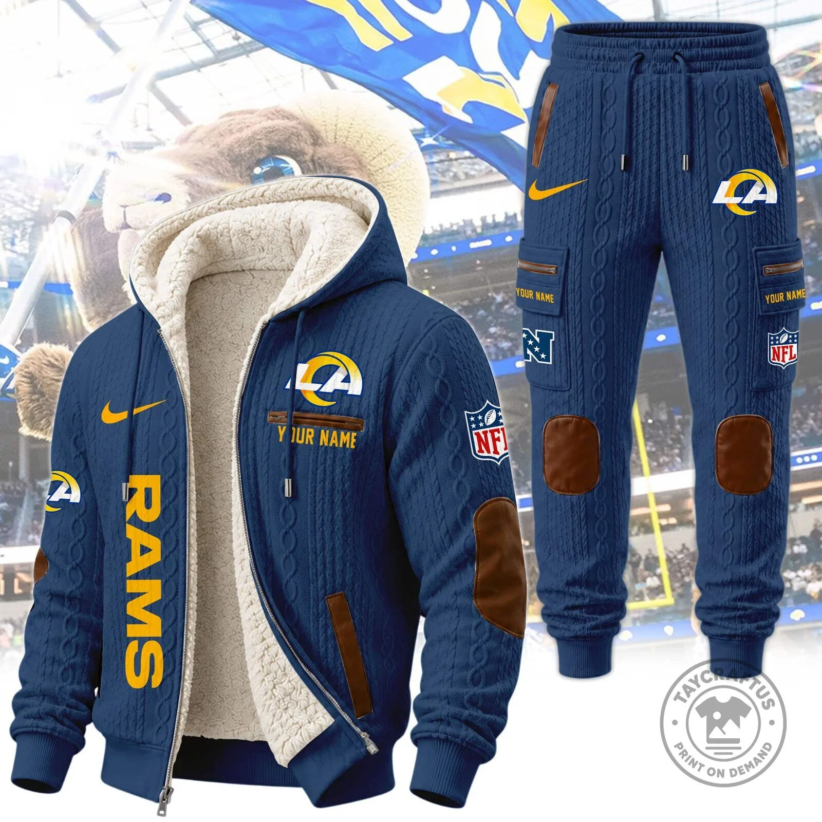 Los Angeles Rams NFL Team Logo Sherpa Lined Full Zip Hoodie and Sweatpants Set 24 Los Angeles Rams NFL Team Logo Sherpa Lined Full Zip Hoodie and Sweatpants Set