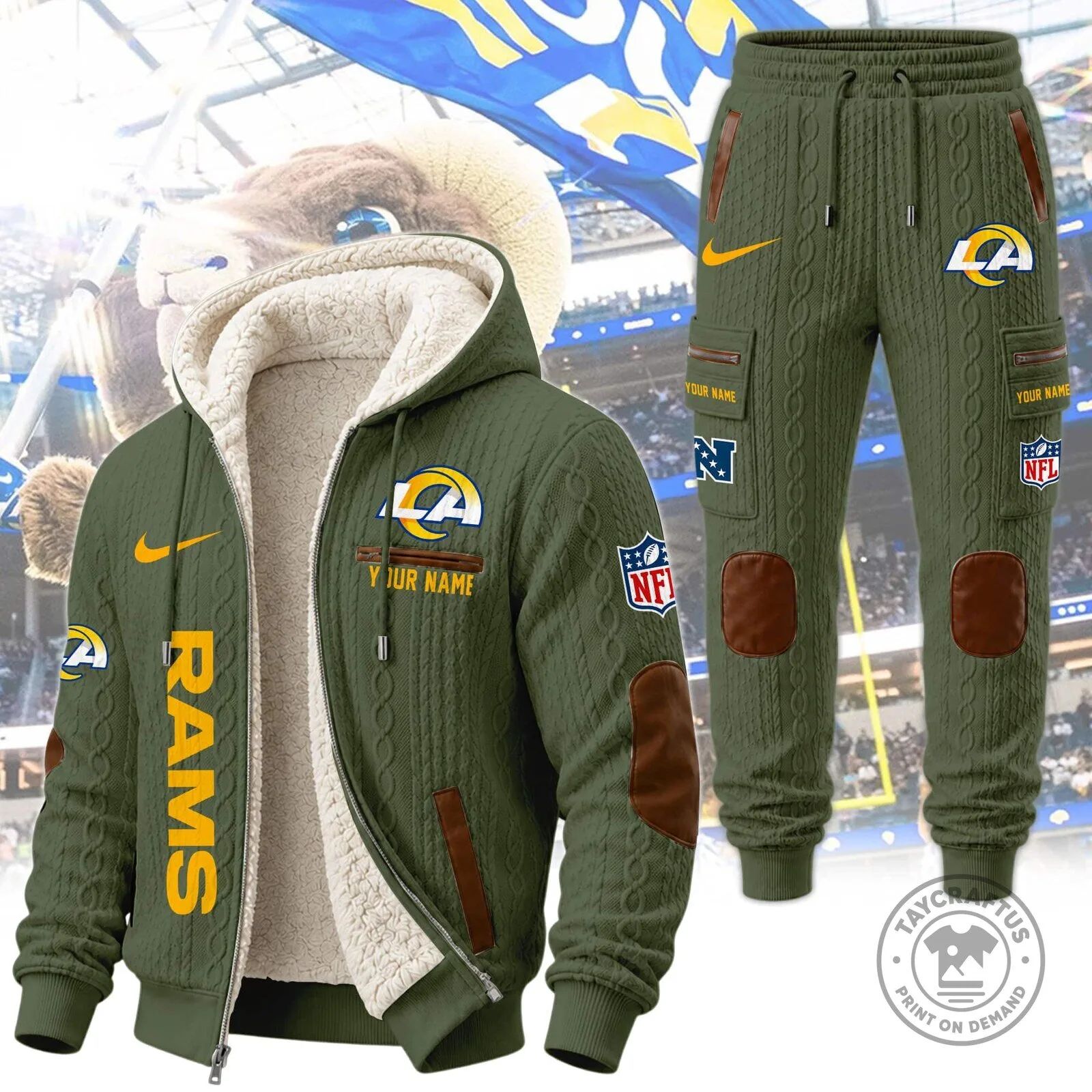 Los Angeles Rams NFL Team Logo Sherpa Lined Full Zip Hoodie and Sweatpants Set 27 Los Angeles Rams NFL Team Logo Sherpa Lined Full Zip Hoodie and Sweatpants Set