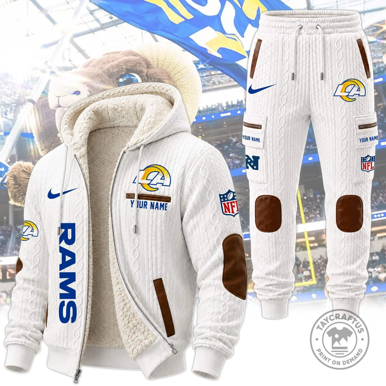 Los Angeles Rams NFL Team Logo Sherpa Lined Full Zip Hoodie and Sweatpants Set 30 Los Angeles Rams NFL Team Logo Sherpa Lined Full Zip Hoodie and Sweatpants Set