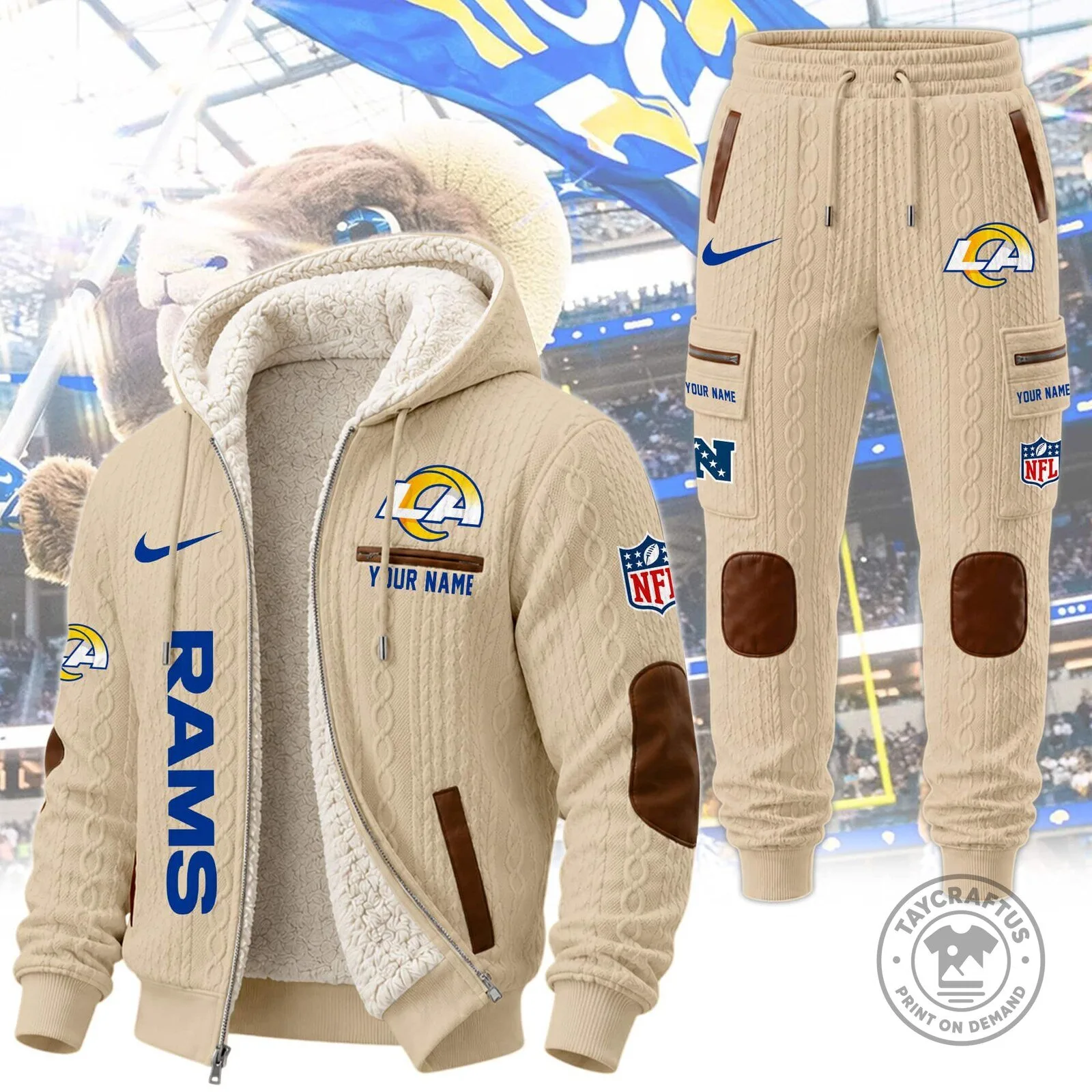 Los Angeles Rams NFL Team Logo Sherpa Lined Full Zip Hoodie and Sweatpants Set 33 Los Angeles Rams NFL Team Logo Sherpa Lined Full Zip Hoodie and Sweatpants Set