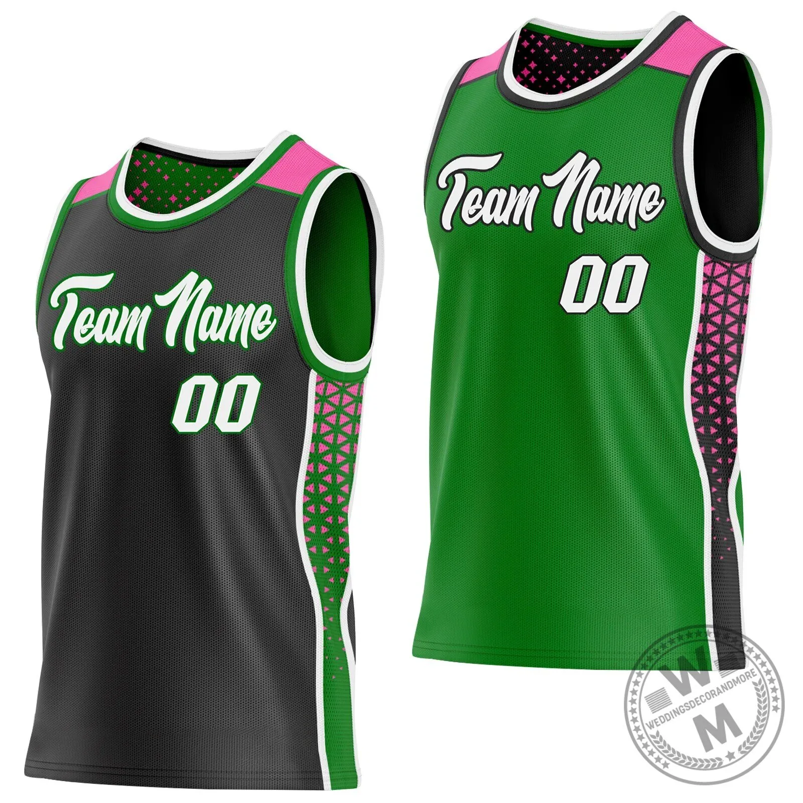 Customizable Green Black Pink Geometric Reversible Basketball Jersey 7 Customizable Green Black Pink Geometric Reversible Basketball Jersey
