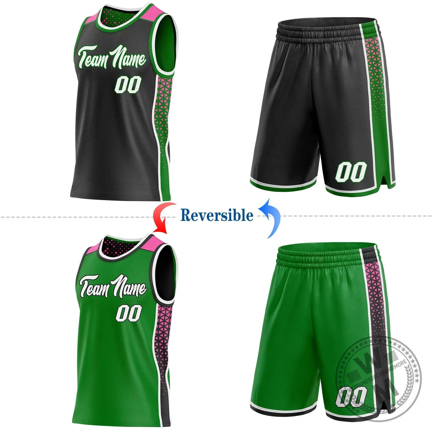 Customizable Green Black Pink Geometric Reversible Basketball Jersey 8 Customizable Green Black Pink Geometric Reversible Basketball Jersey