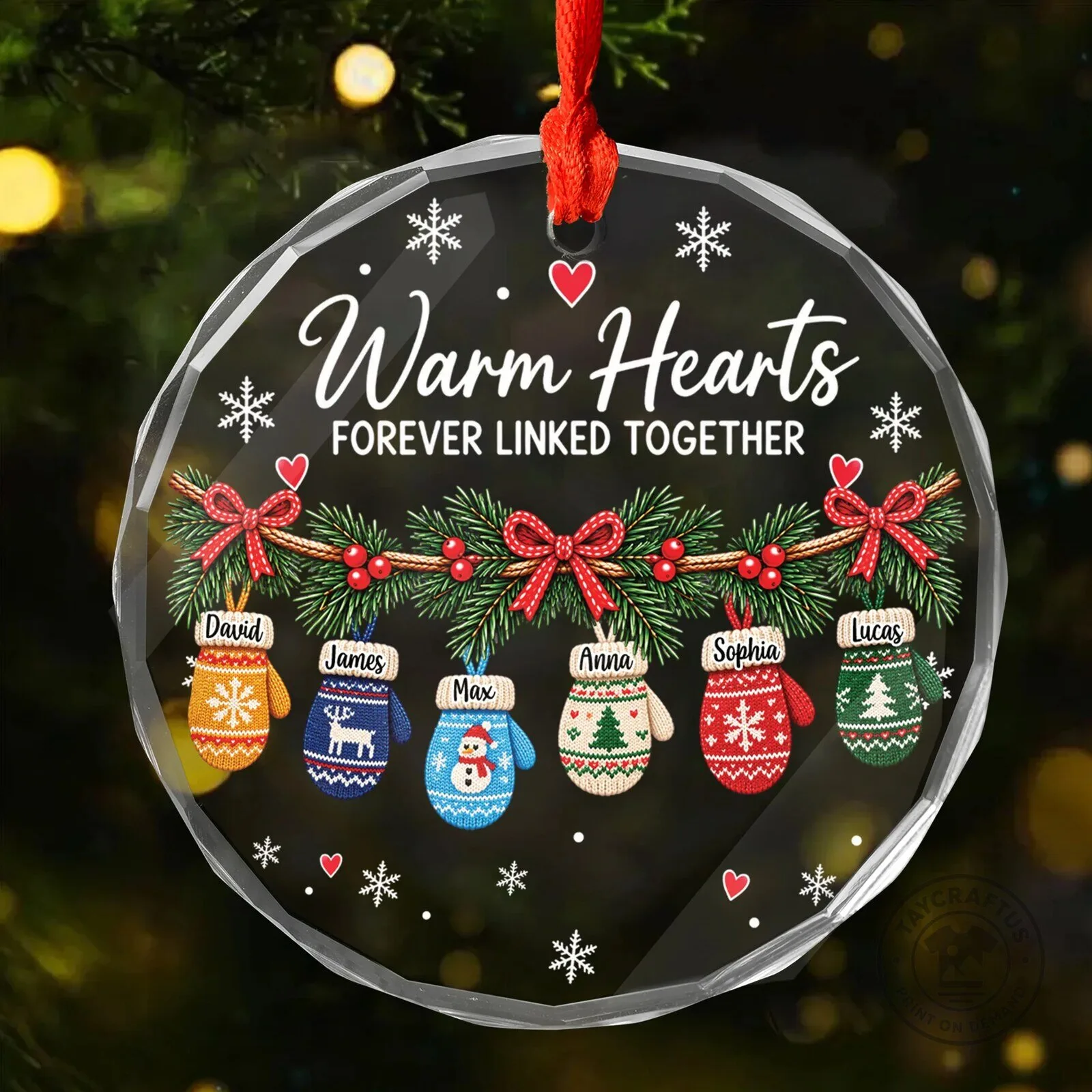 Personalized Warm Hearts Forever Linked Together Family Christmas Ornament