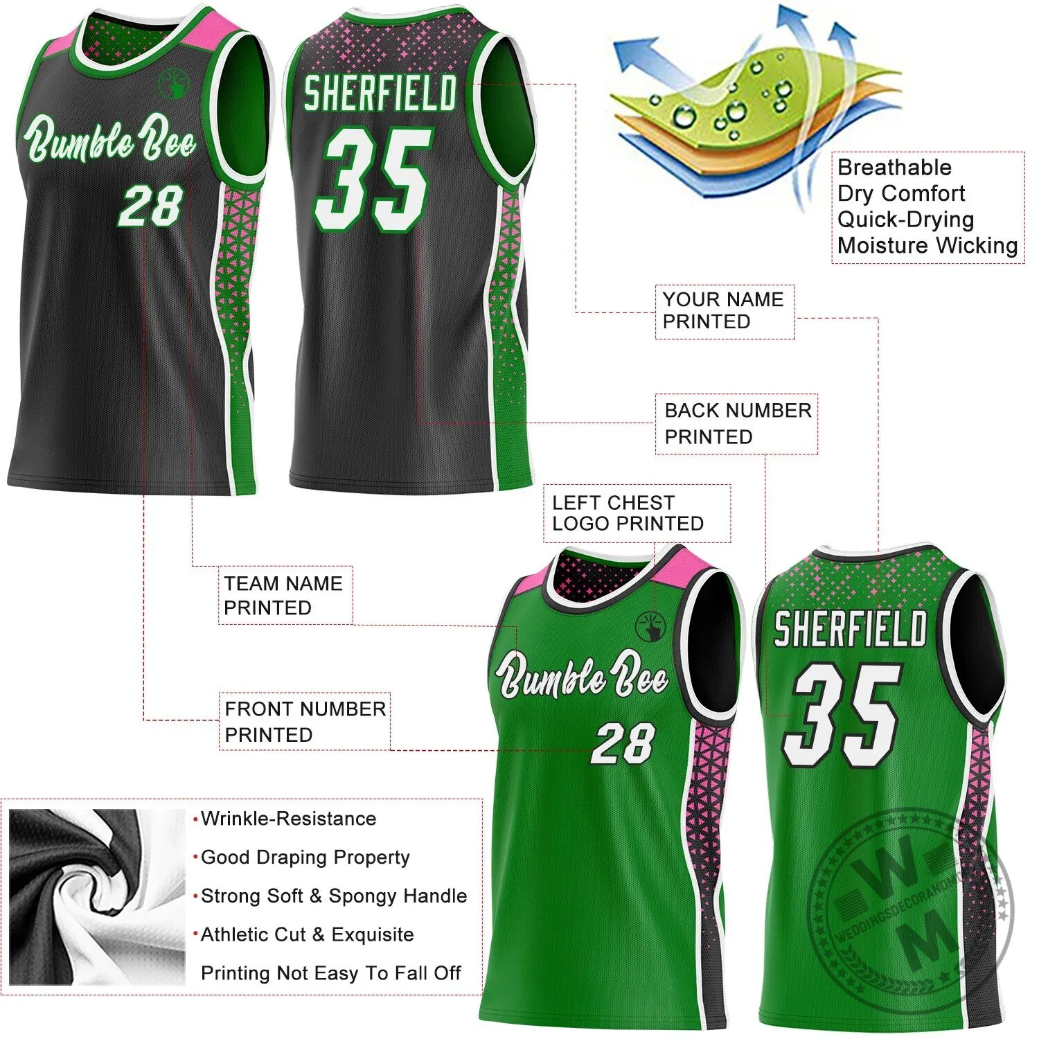 Customizable Green Black Pink Geometric Reversible Basketball Jersey 11 Customizable Green Black Pink Geometric Reversible Basketball Jersey