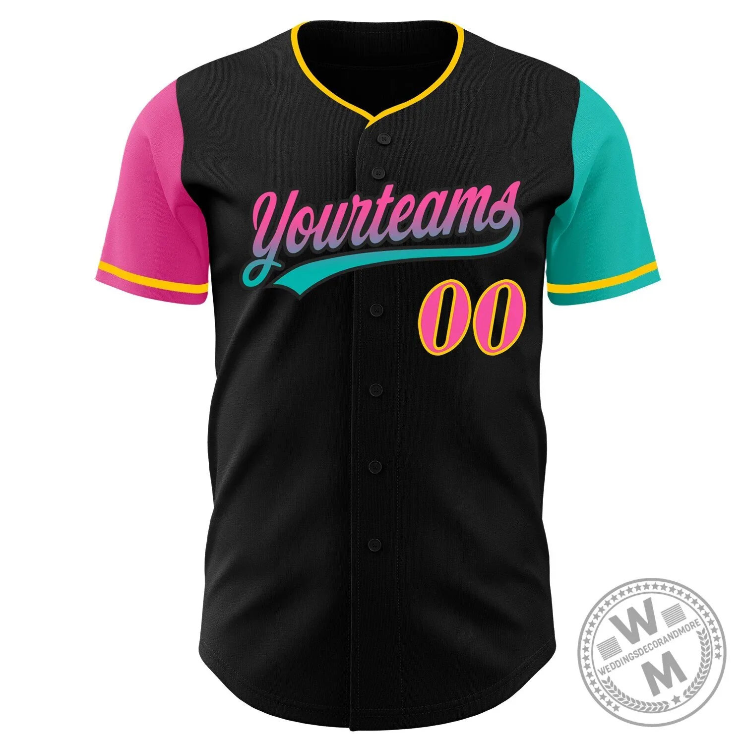 Custom Black Pink Aqua Yellow Two Tone Gradient Authentic Baseball Jersey 6 Custom Black Pink Aqua Yellow Two Tone Gradient Authentic Baseball Jersey