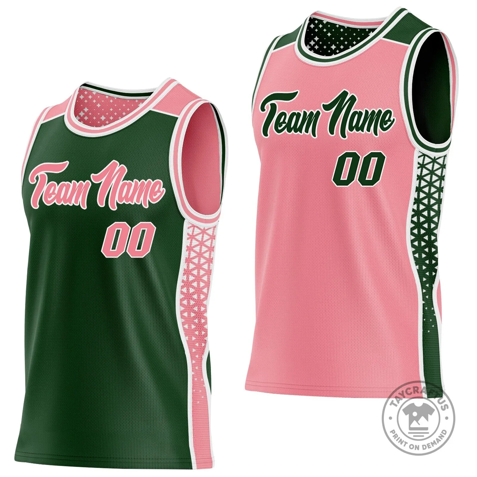 Reversible Basketball Jersey with Custom Pink and Green Geometric Panels 7 Reversible Basketball Jersey with Custom Pink and Green Geometric Panels