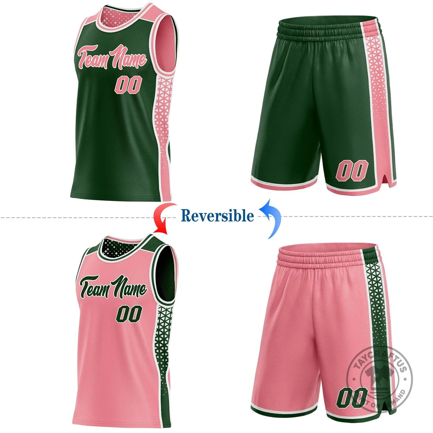 Reversible Basketball Jersey with Custom Pink and Green Geometric Panels 8 Reversible Basketball Jersey with Custom Pink and Green Geometric Panels