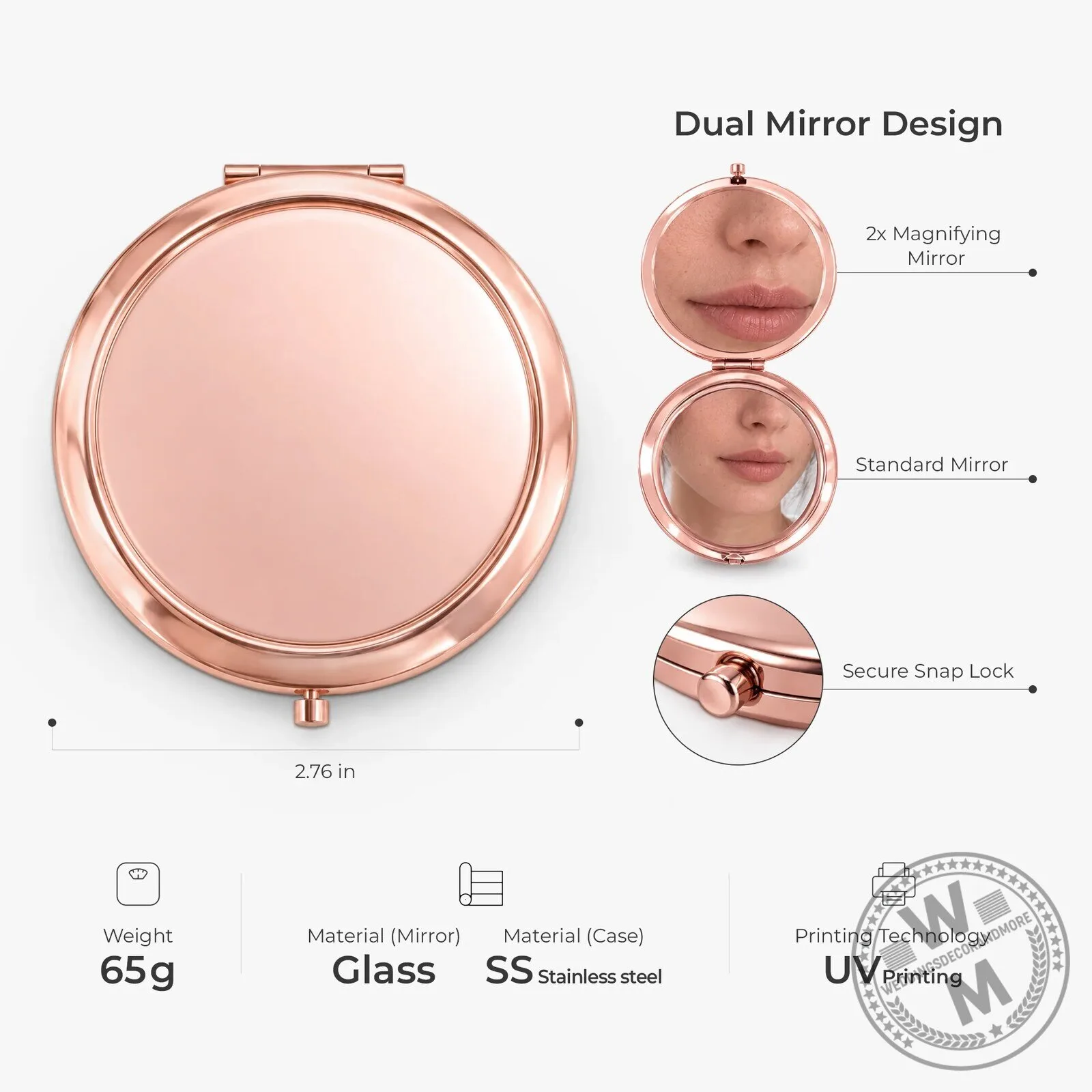Personalized Couple Portrait Rose Gold Compact Mirror with Custom Names 7 Personalized Couple Portrait Rose Gold Compact Mirror with Custom Names