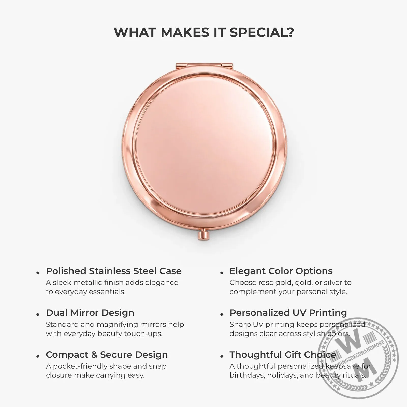 Personalized Couple Portrait Rose Gold Compact Mirror with Custom Names 9 Personalized Couple Portrait Rose Gold Compact Mirror with Custom Names