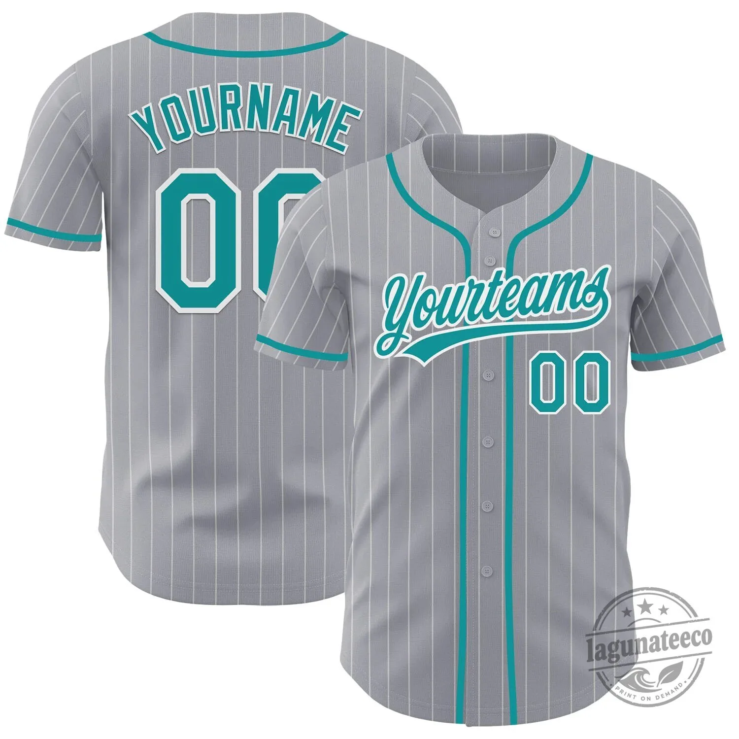 Custom Gray White Pinstripe Teal Authentic Baseball Jersey