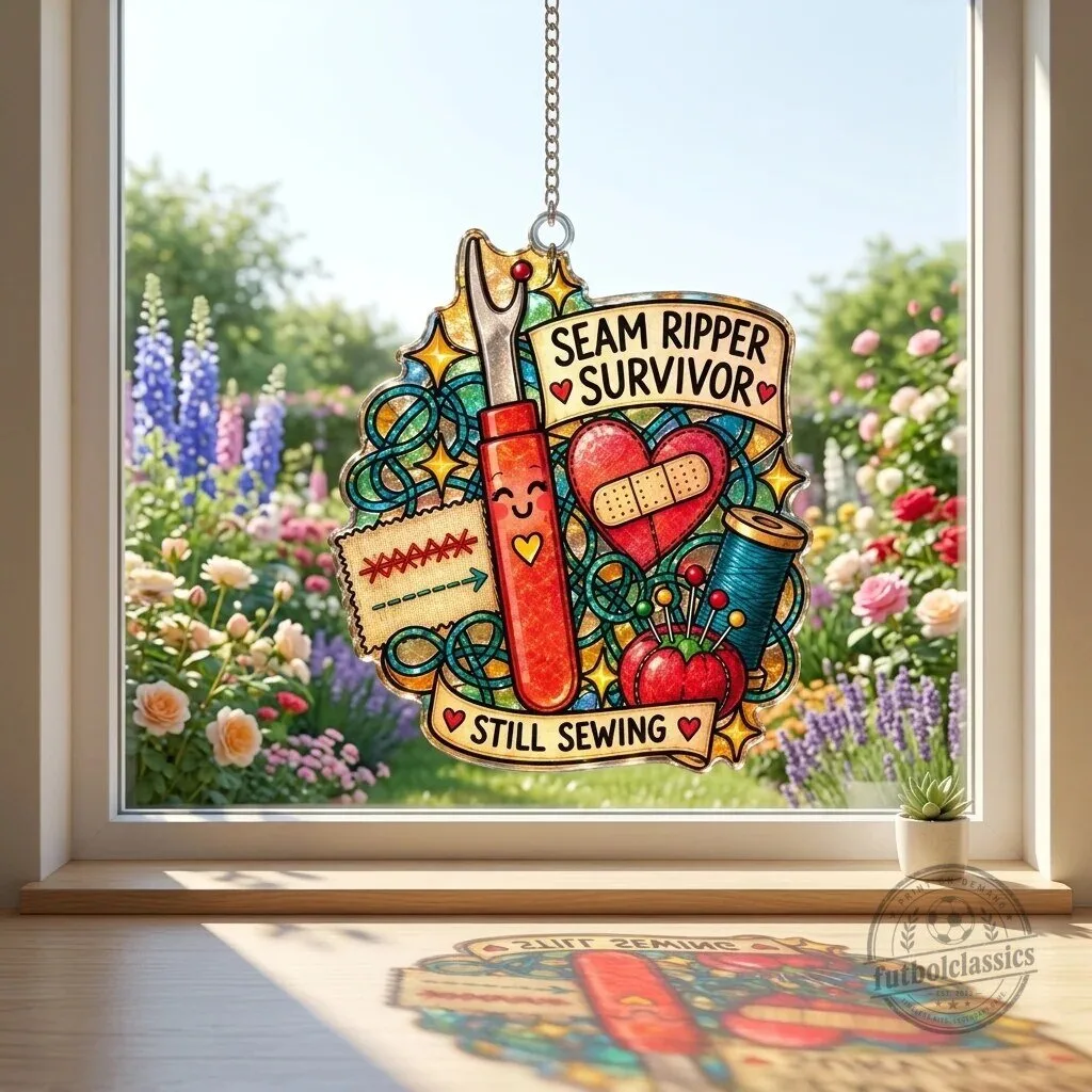Seam Ripper Survivor Still Sewing Funny Quilting Craft Lover Suncatcher
