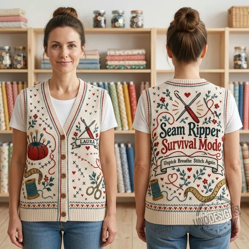 Personalized Seam Ripper Survival Mode Quilting Cardigan Vest