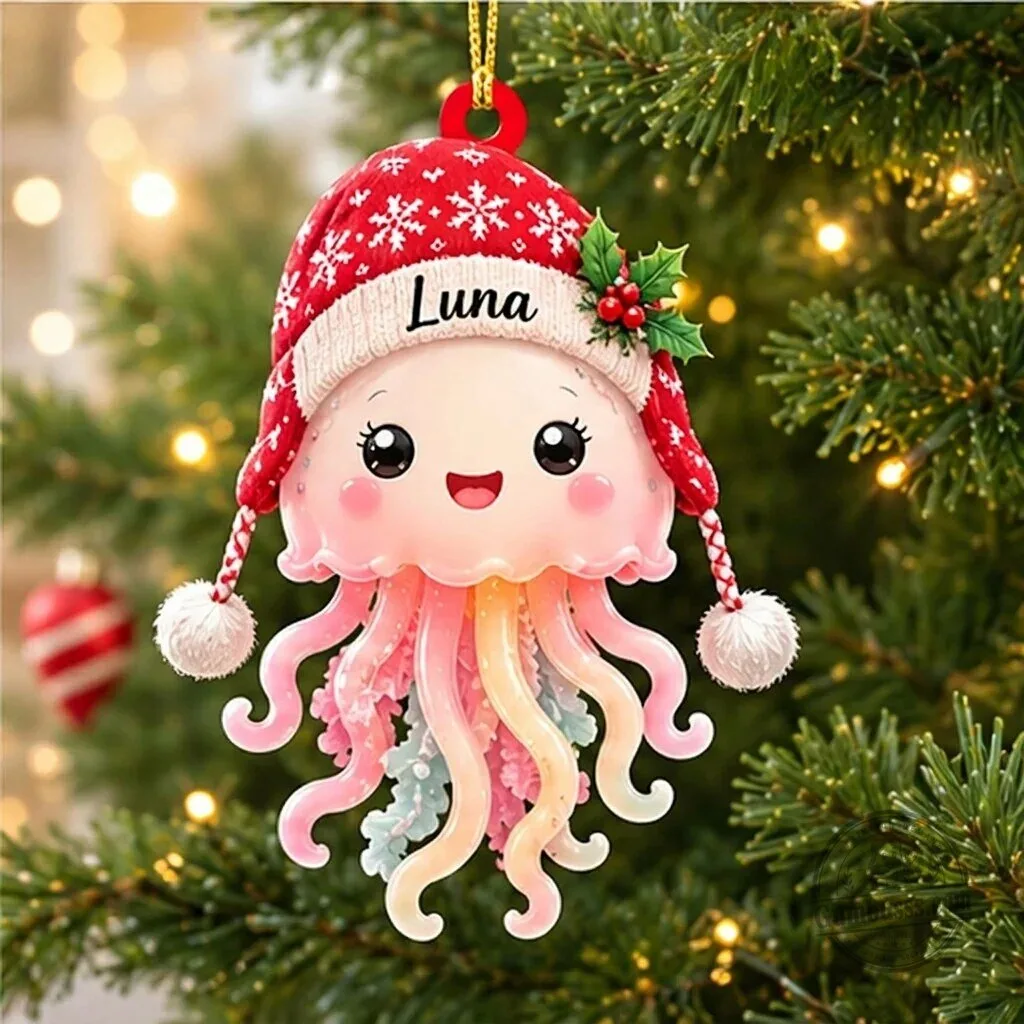 Personalized Cute Jellyfish Smiling Christmas Tree Ornament
