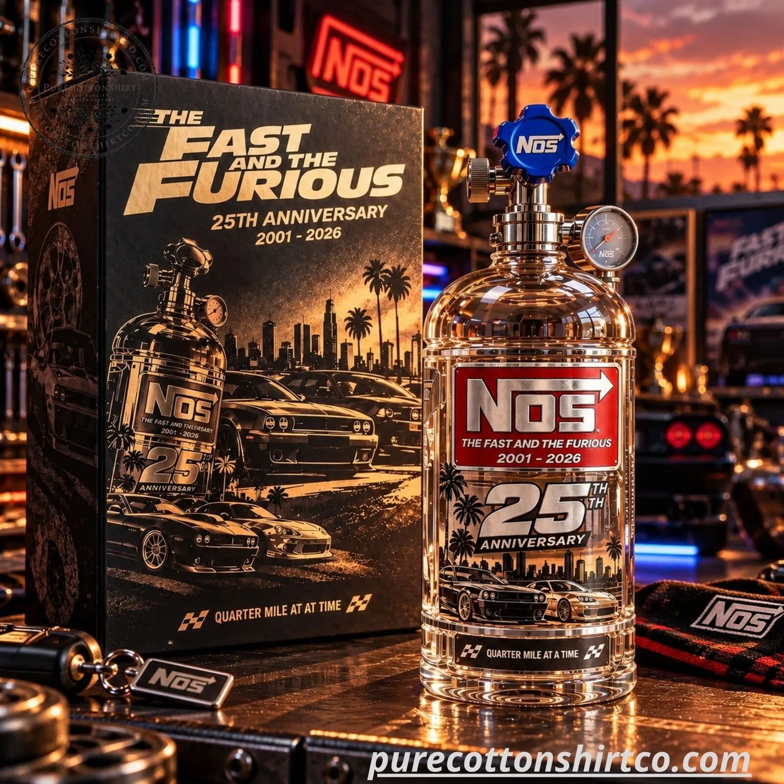 The Fast and the Furious 25th Anniversary NOS Bottle Whiskey Decanter - Nitrous Oxide Glass Liquor Bottle