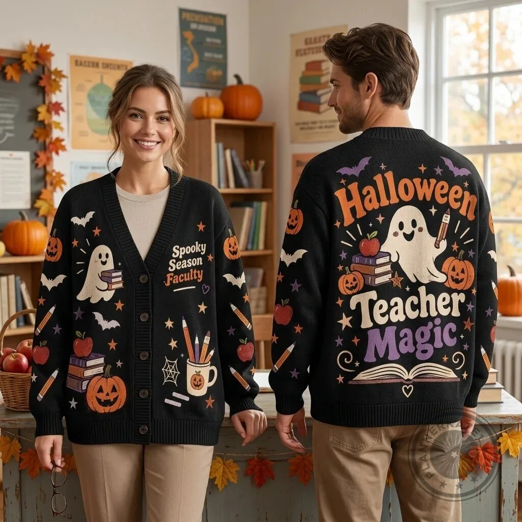 Halloween Teacher Magic Spooky Season Faculty Cardigan Sweater