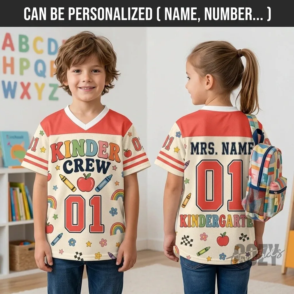 Personalized Kindergarten Teacher Kinder Crew Back to School Football Jersey