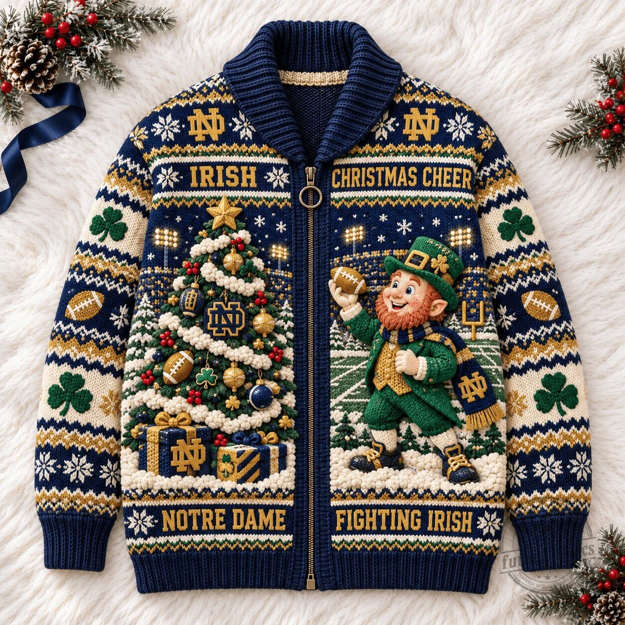Notre Dame Fighting Irish Christmas Cheer Knitted Cardigan Sweater 1 Notre Dame Fighting Irish Christmas Cheer Knitted Cardigan Sweater