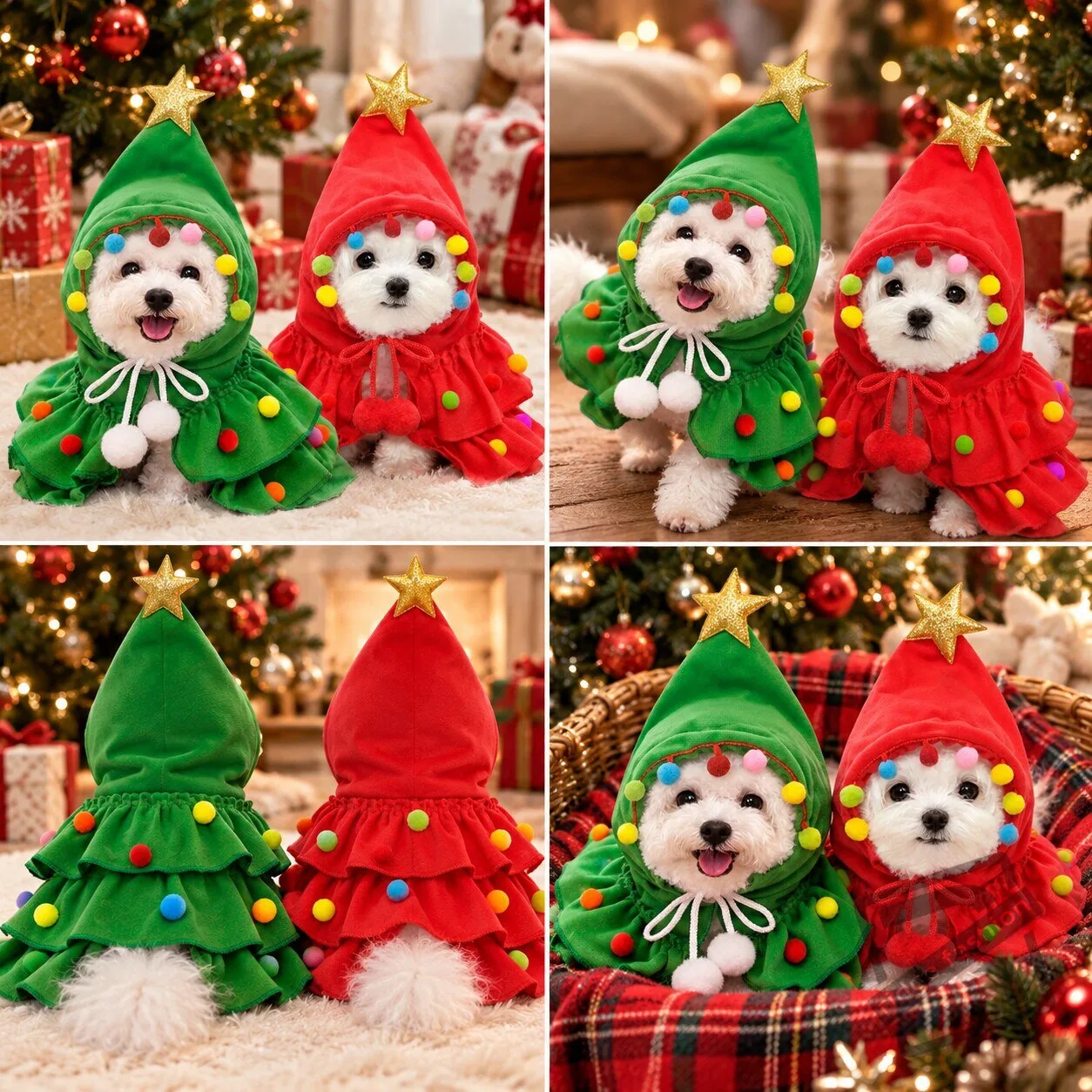 Pet Christmas Tree Costume Cloak – Cute Holiday Pet Hooded Tree Cape Pet Christmas Tree Costume Cloak - Festive Hooded Tree Cape – image 2 of 5