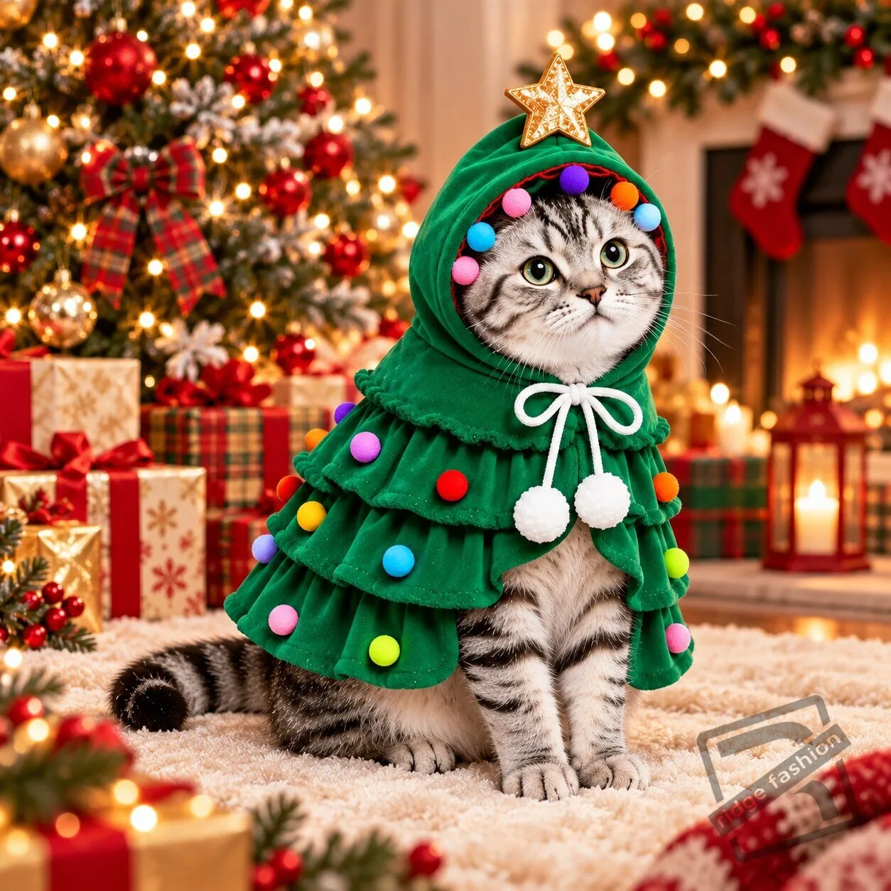 Pet Christmas Tree Costume Cloak – Cute Holiday Pet Hooded Tree Cape Pet Christmas Tree Costume Cloak - Festive Hooded Tree Cape – image 4 of 5