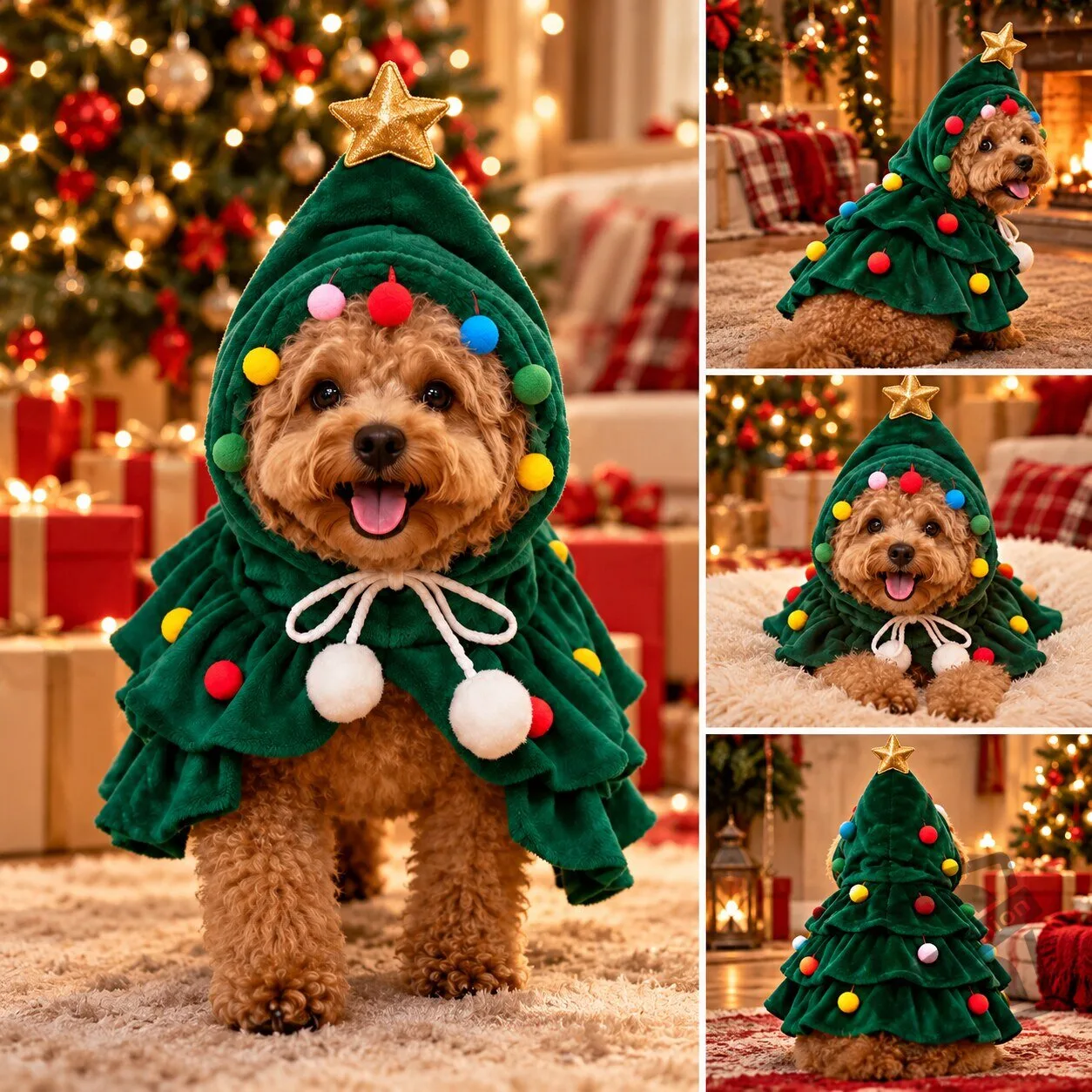 Pet Christmas Tree Costume Cloak – Cute Holiday Pet Hooded Tree Cape Pet Christmas Tree Costume Cloak - Festive Hooded Tree Cape – image 5 of 5