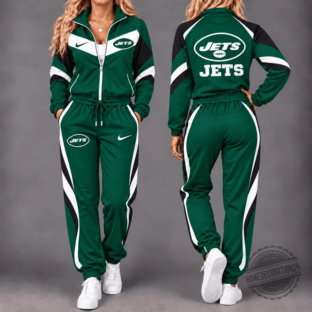 New York Jets NFL Team Logo Green and White Full Zip Tracksuit Set