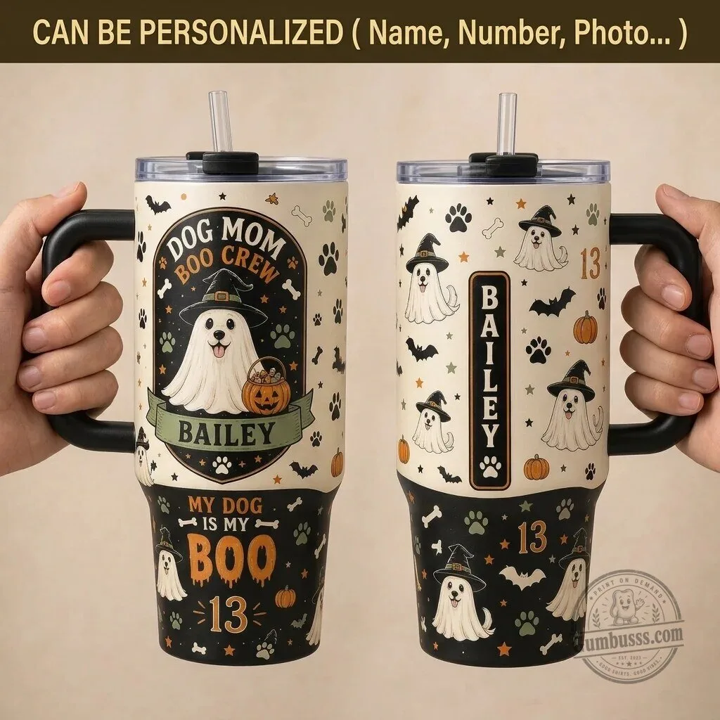 Personalized Dog Mom Boo Crew Halloween Ghost Dog Name 40oz Tumbler with Handle 1 Personalized Dog Mom Boo Crew Halloween Ghost Dog Name 40oz Tumbler with Handle