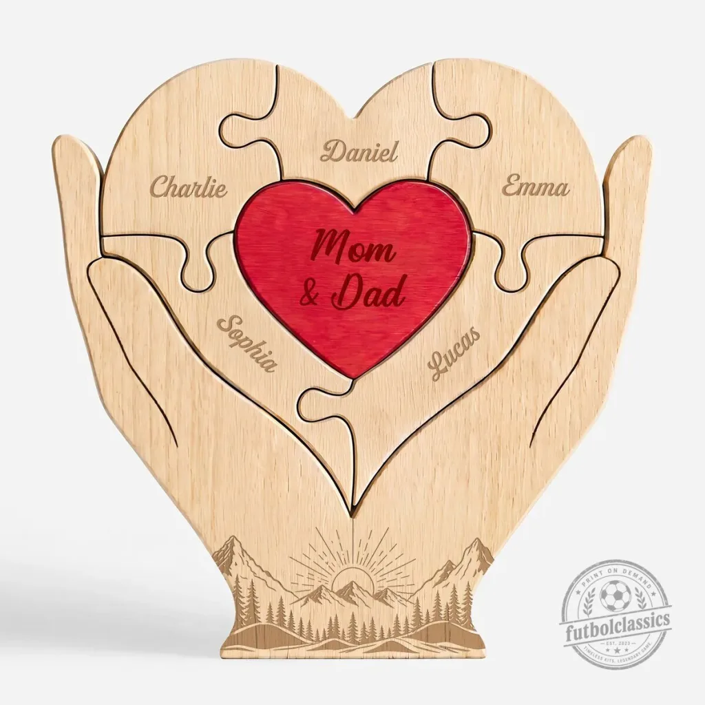 Personalized Family Heart Shaped Wooden Art Puzzle for Parents Personalized Family Heart Shaped Wooden Art Puzzle for Parents