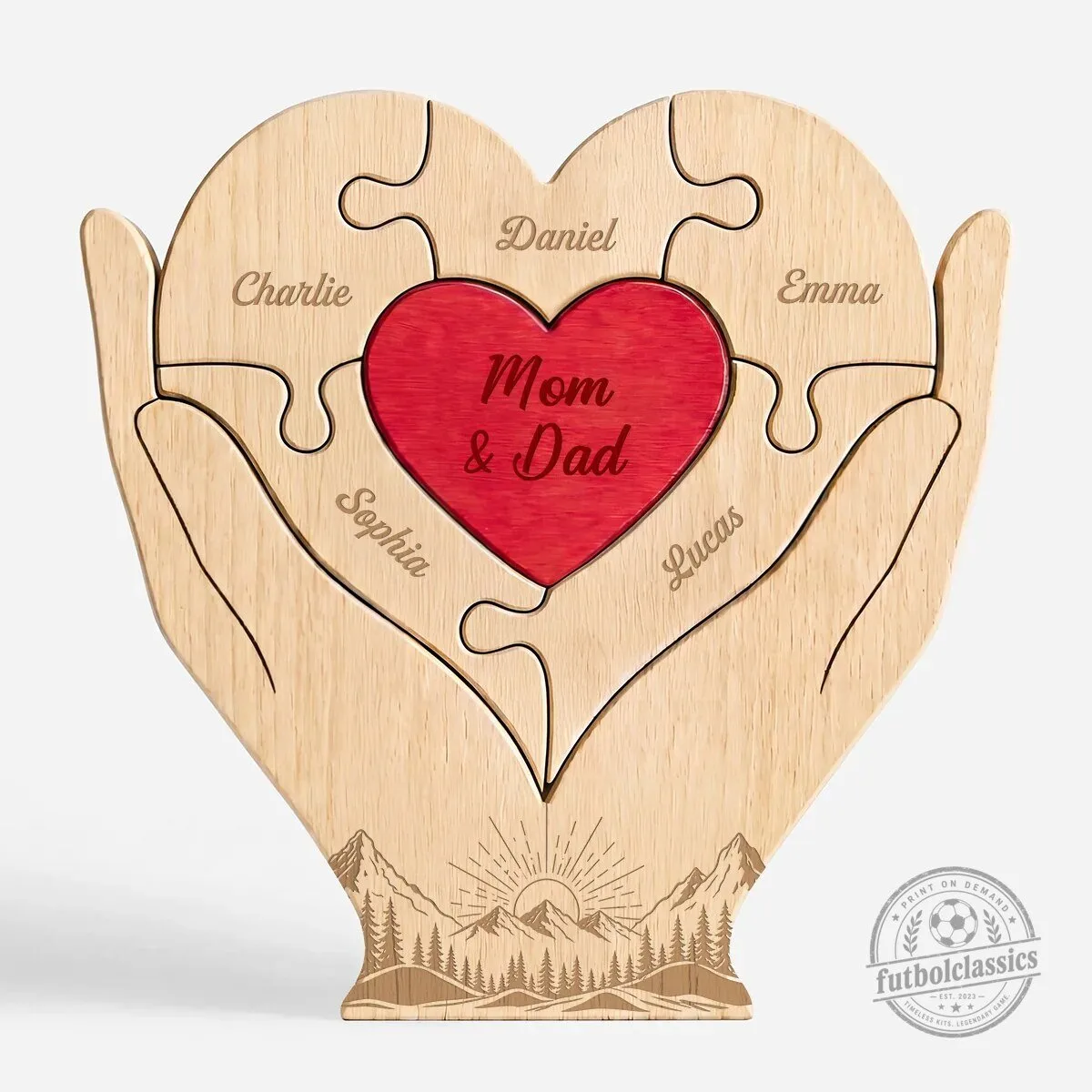 Personalized Family Heart Shaped Wooden Art Puzzle for Parents 6 Personalized Family Heart Shaped Wooden Art Puzzle for Parents