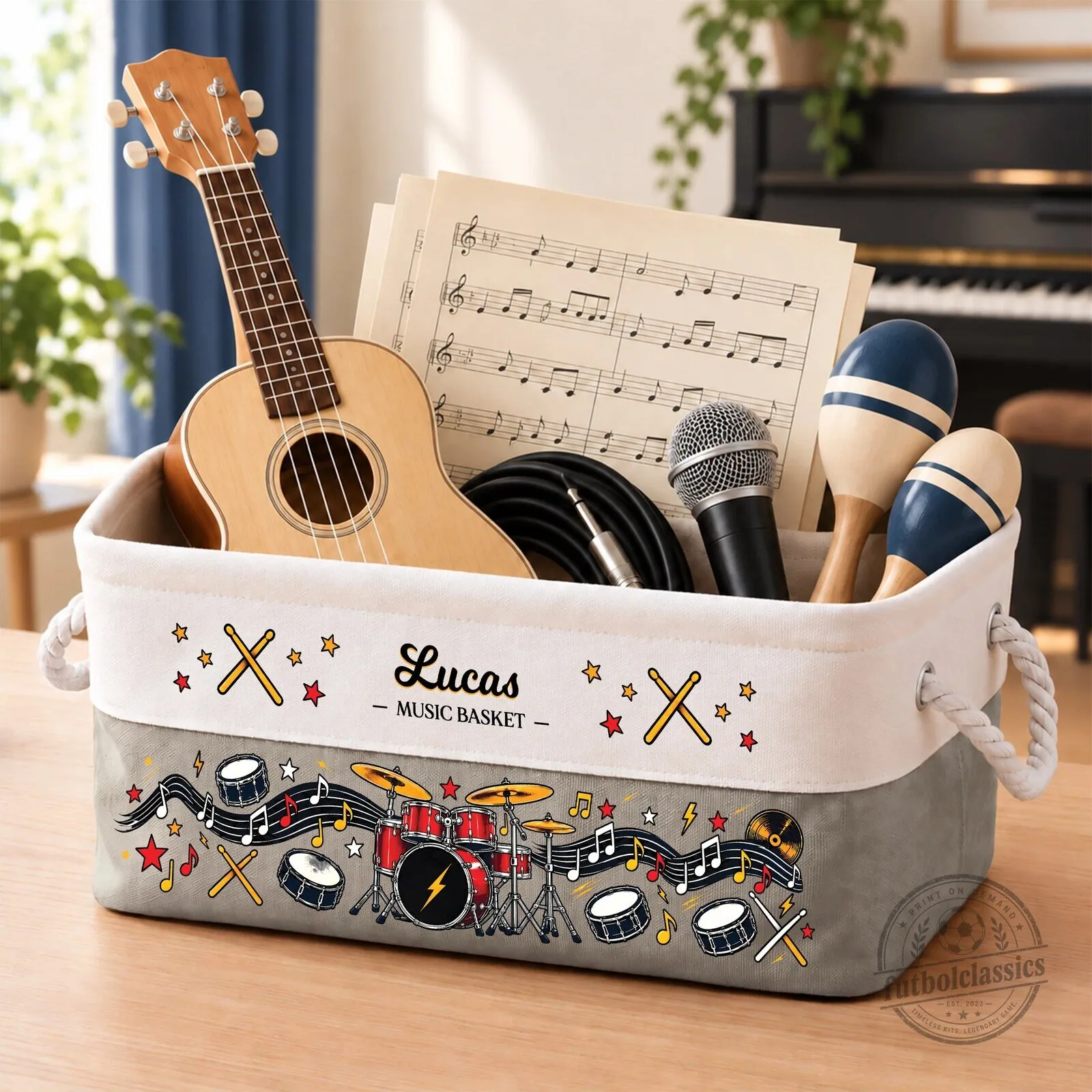 Personalized Music Basket for Drummers with Drum Kit Design 7 Personalized Music Basket for Drummers with Drum Kit Design