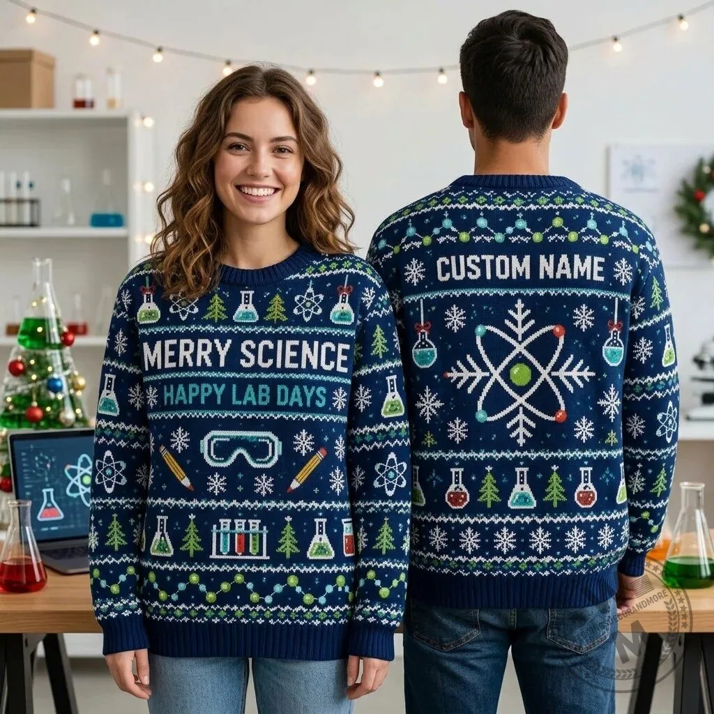 Personalized Science Teacher Christmas Ugly Sweater 1 Personalized Science Teacher Christmas Ugly Sweater