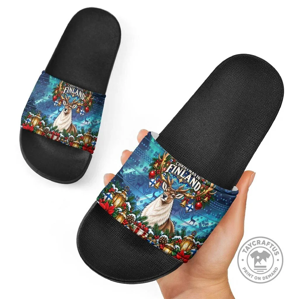 Christmas In Finland Reindeer Nordic Winter Fair Isle Slide Sandals 7 Christmas In Finland Reindeer Nordic Winter Fair Isle Slide Sandals