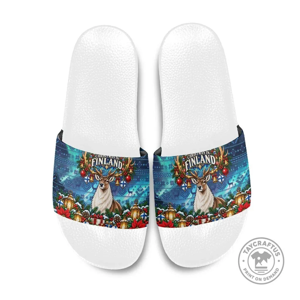 Christmas In Finland Reindeer Nordic Winter Fair Isle Slide Sandals 8 Christmas In Finland Reindeer Nordic Winter Fair Isle Slide Sandals