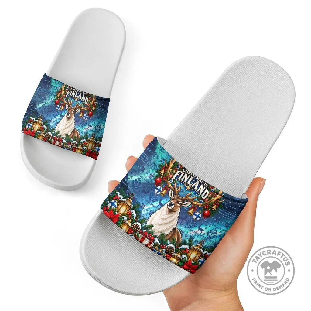 Christmas In Finland Reindeer Nordic Winter Fair Isle Slide Sandals 9 Christmas In Finland Reindeer Nordic Winter Fair Isle Slide Sandals
