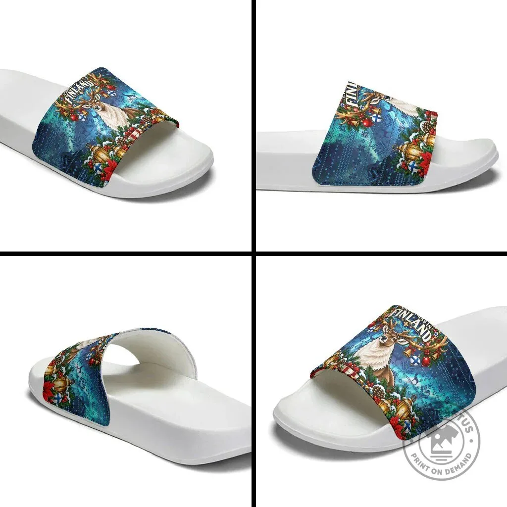 Christmas In Finland Reindeer Nordic Winter Fair Isle Slide Sandals 11 Christmas In Finland Reindeer Nordic Winter Fair Isle Slide Sandals