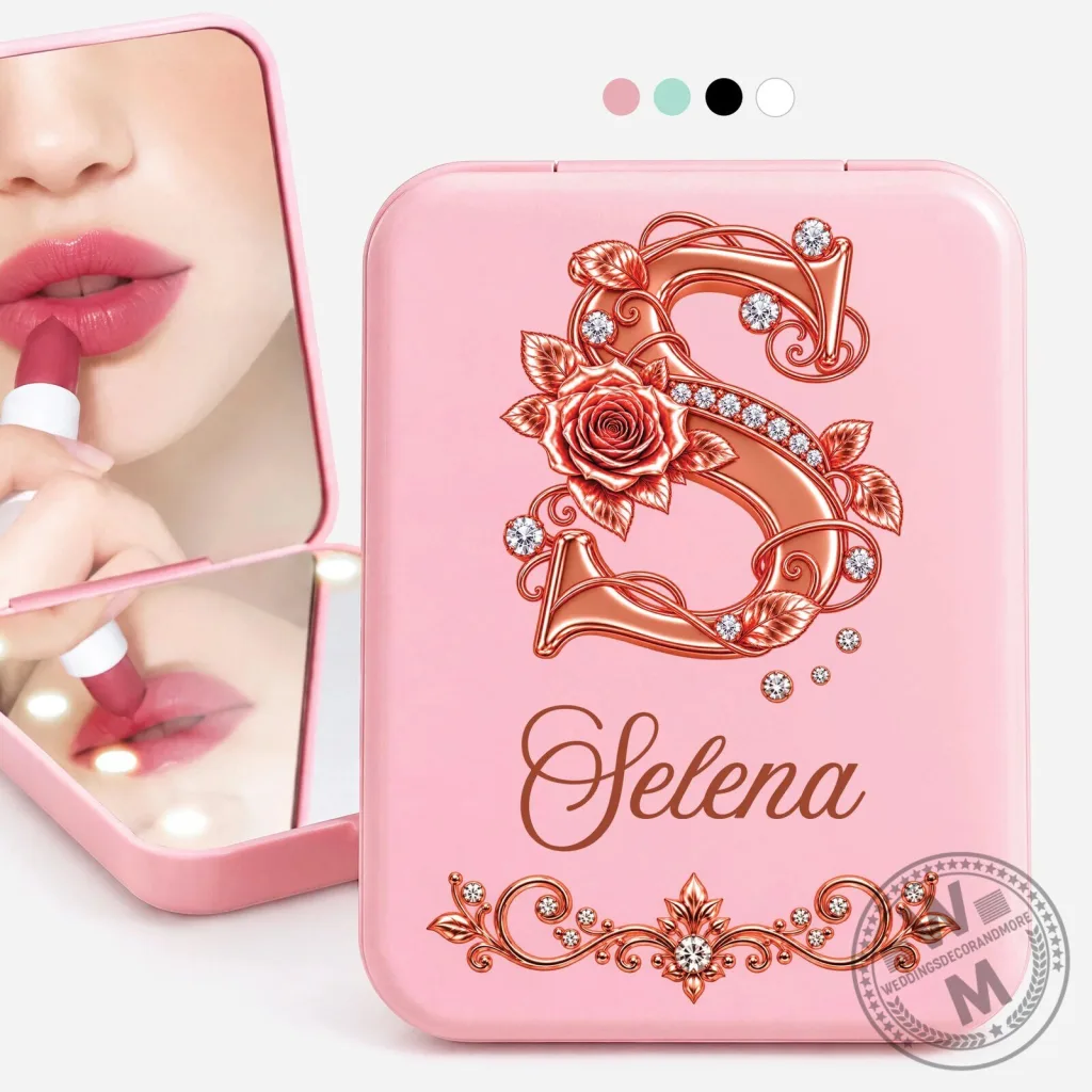 Selena Initial S Rose Gold Compact Makeup Mirror Selena Initial S Rose Gold Compact Makeup Mirror