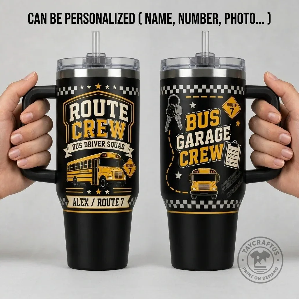 Personalized Bus Driver Route Crew Bus Garage Crew 40oz Tumbler with Handle