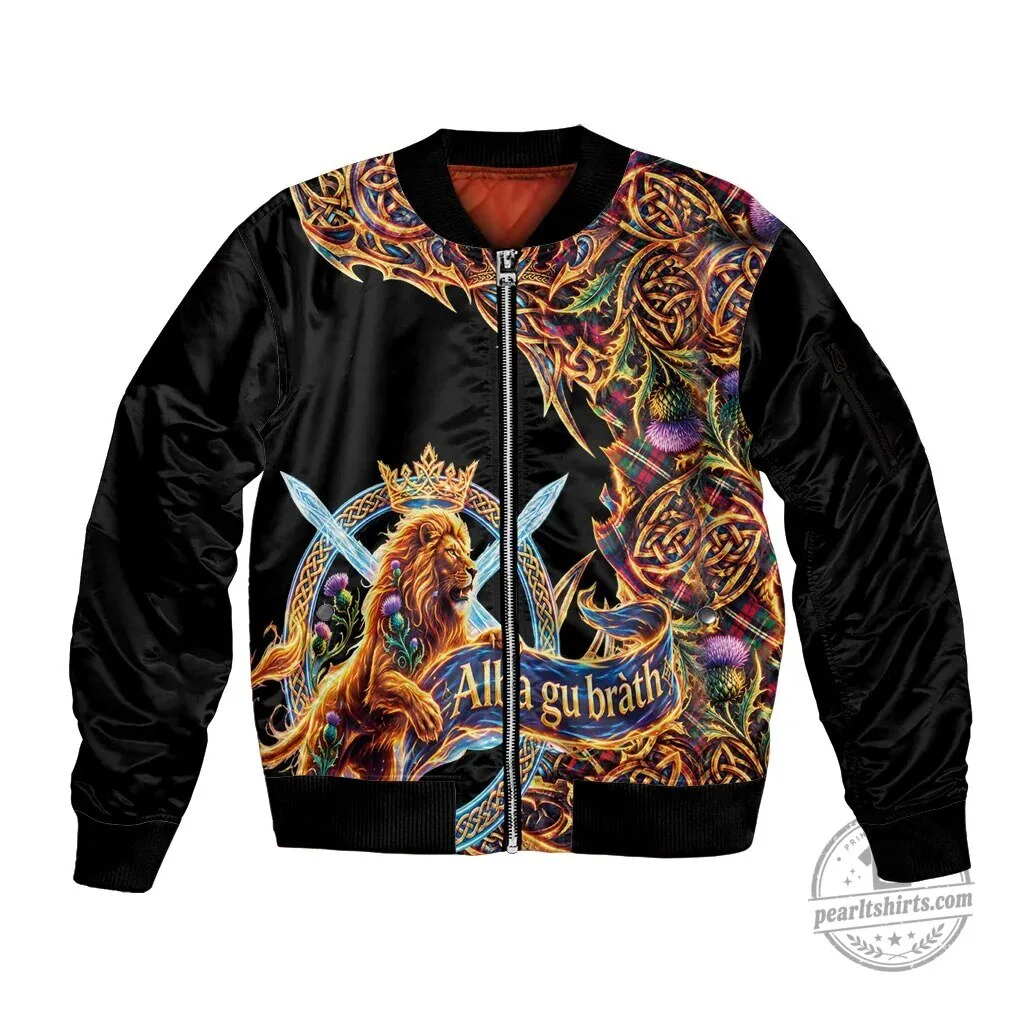 Scotland Forever Celtic Lion All Gu Brath Tartan Bomber Jacket