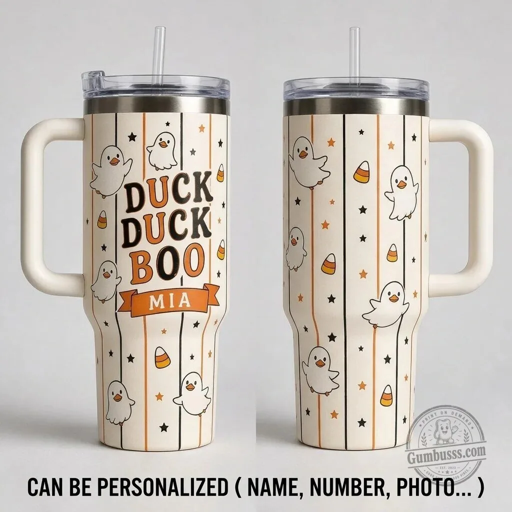 Cute Ghost Duck Duck Boo Halloween Tumbler with Handle 1 Cute Ghost Duck Duck Boo Halloween Tumbler with Handle