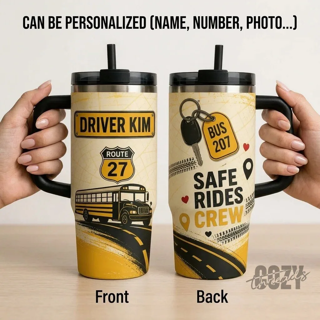 Personalized School Bus Driver Safe Rides Crew 40oz Tumbler with Handle