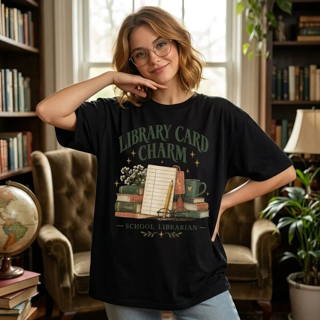Library Card Charm School Librarian Vintage Book Lover T-Shirt
