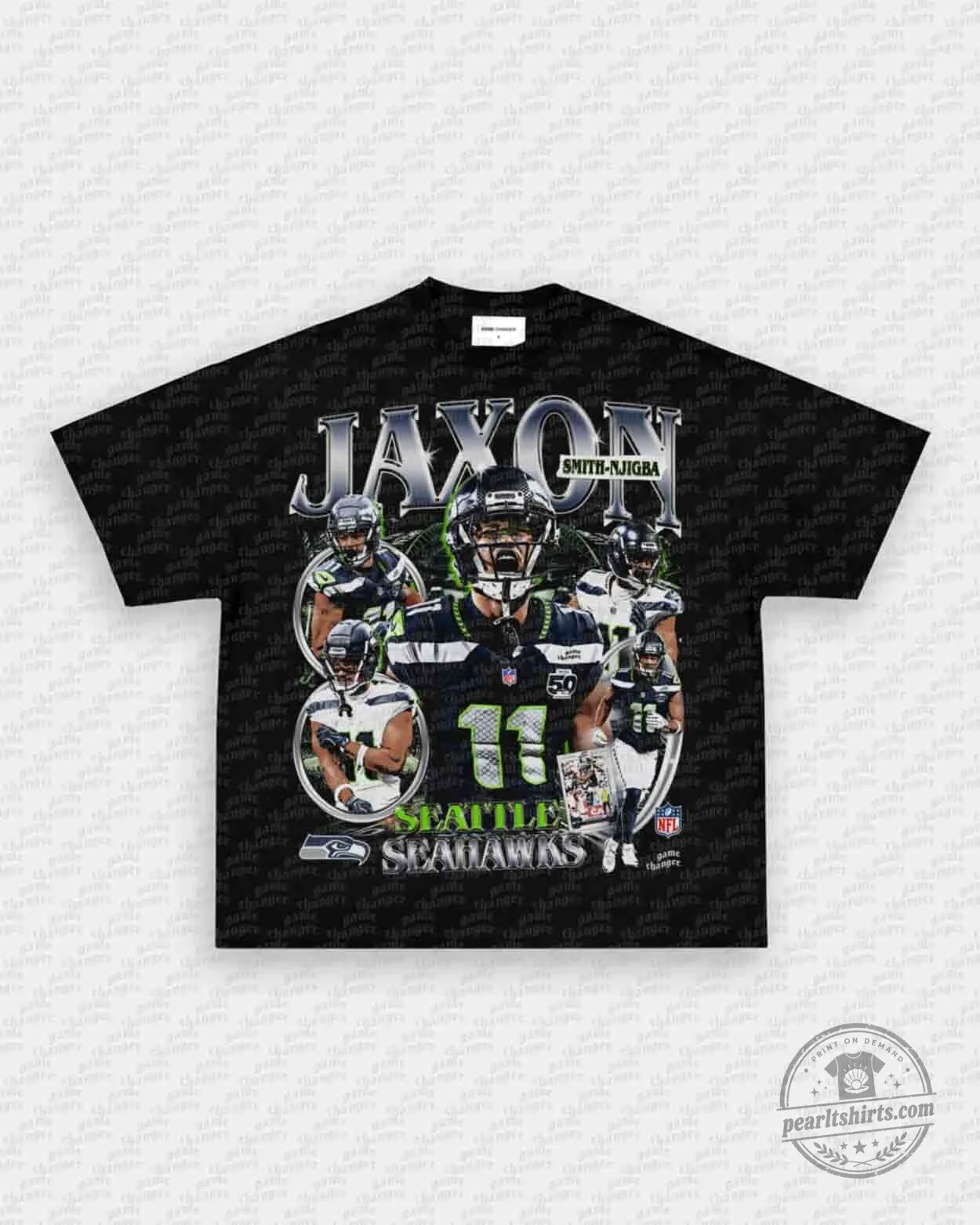 Seattle Seahawks Graphic T-Shirt featuring Jaxon Smith-Njigba Football Design