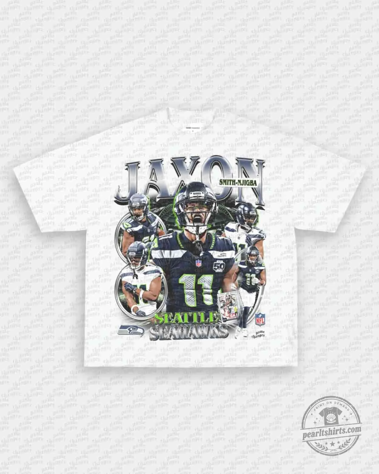 Seattle Seahawks Graphic T-Shirt featuring Jaxon Smith-Njigba Football Design 5 Seattle Seahawks Graphic T-Shirt featuring Jaxon Smith-Njigba Football Design